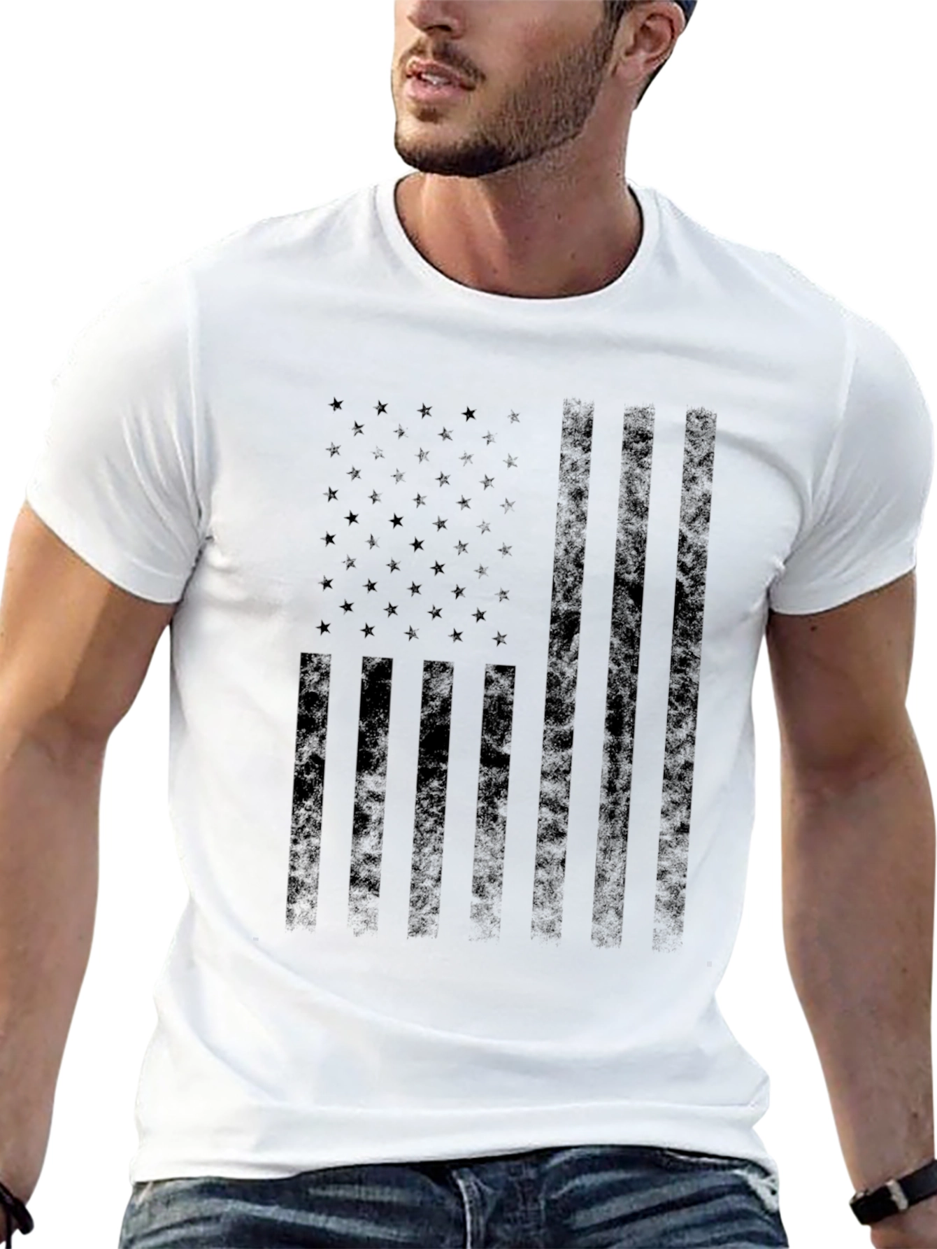 Black Distressed American Flag T-Shirt