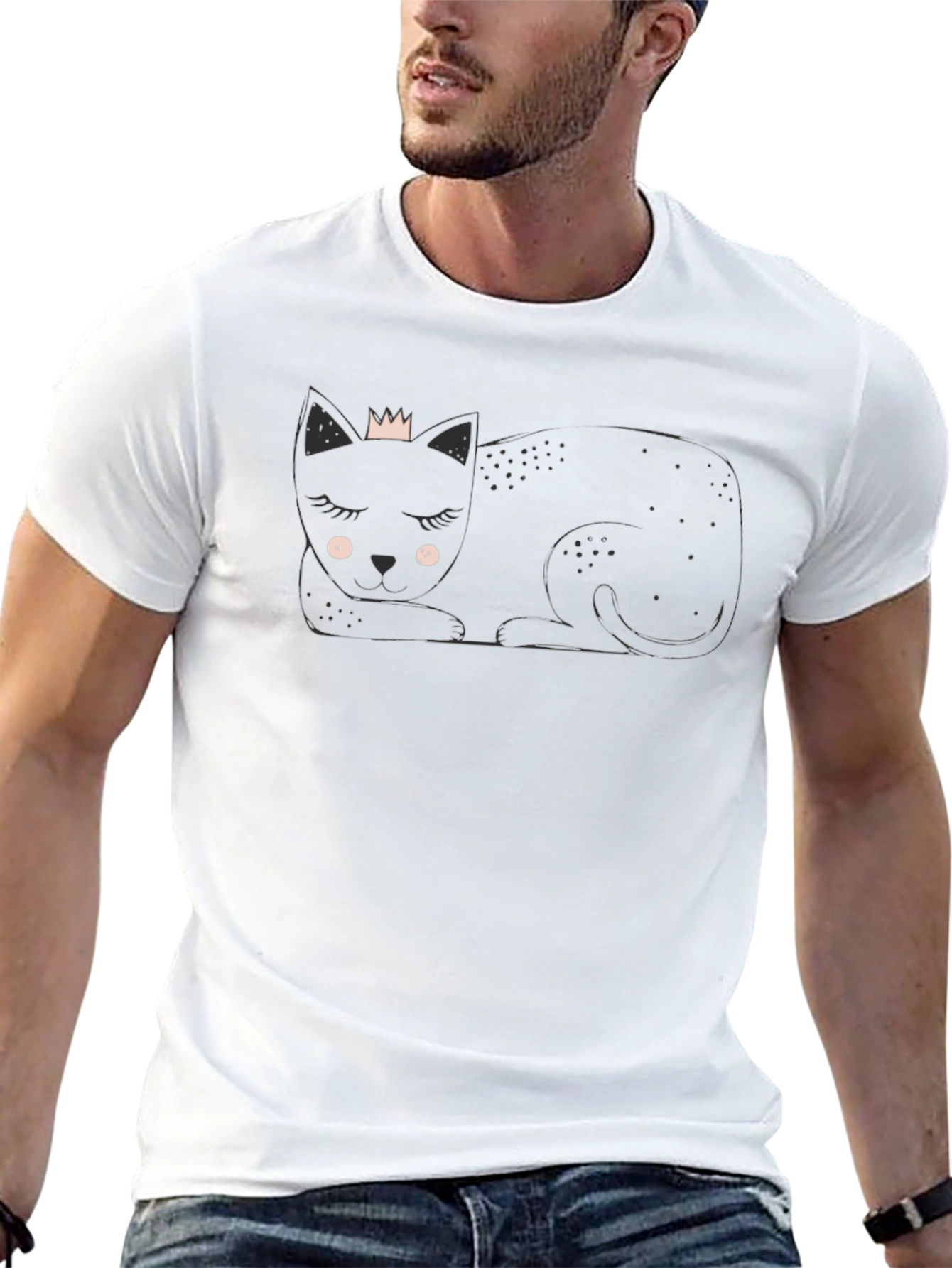 Cute Cat with Crown Black T-Shirt