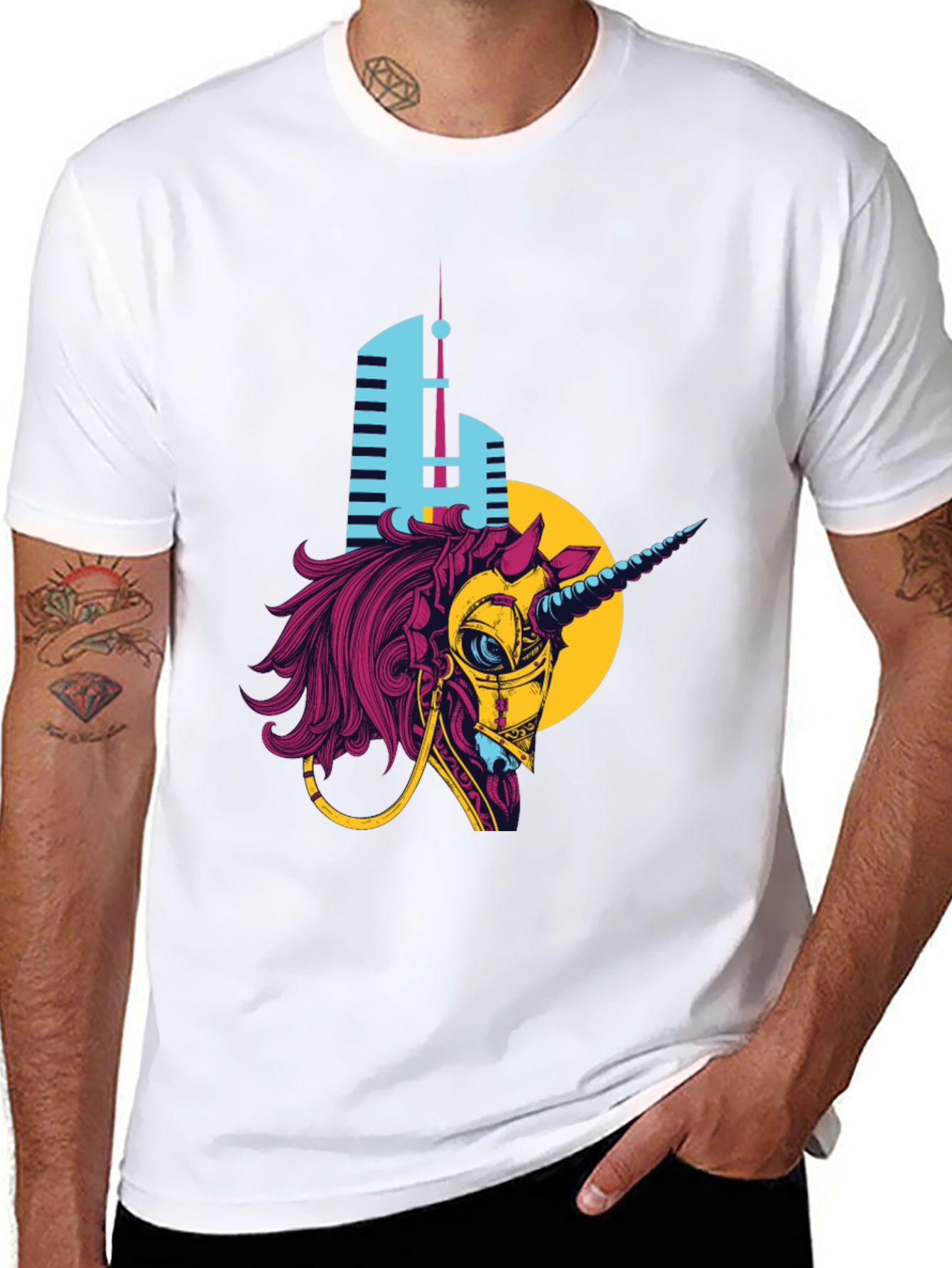 Cyberpunk Unicorn Graphic T-Shirt - Black