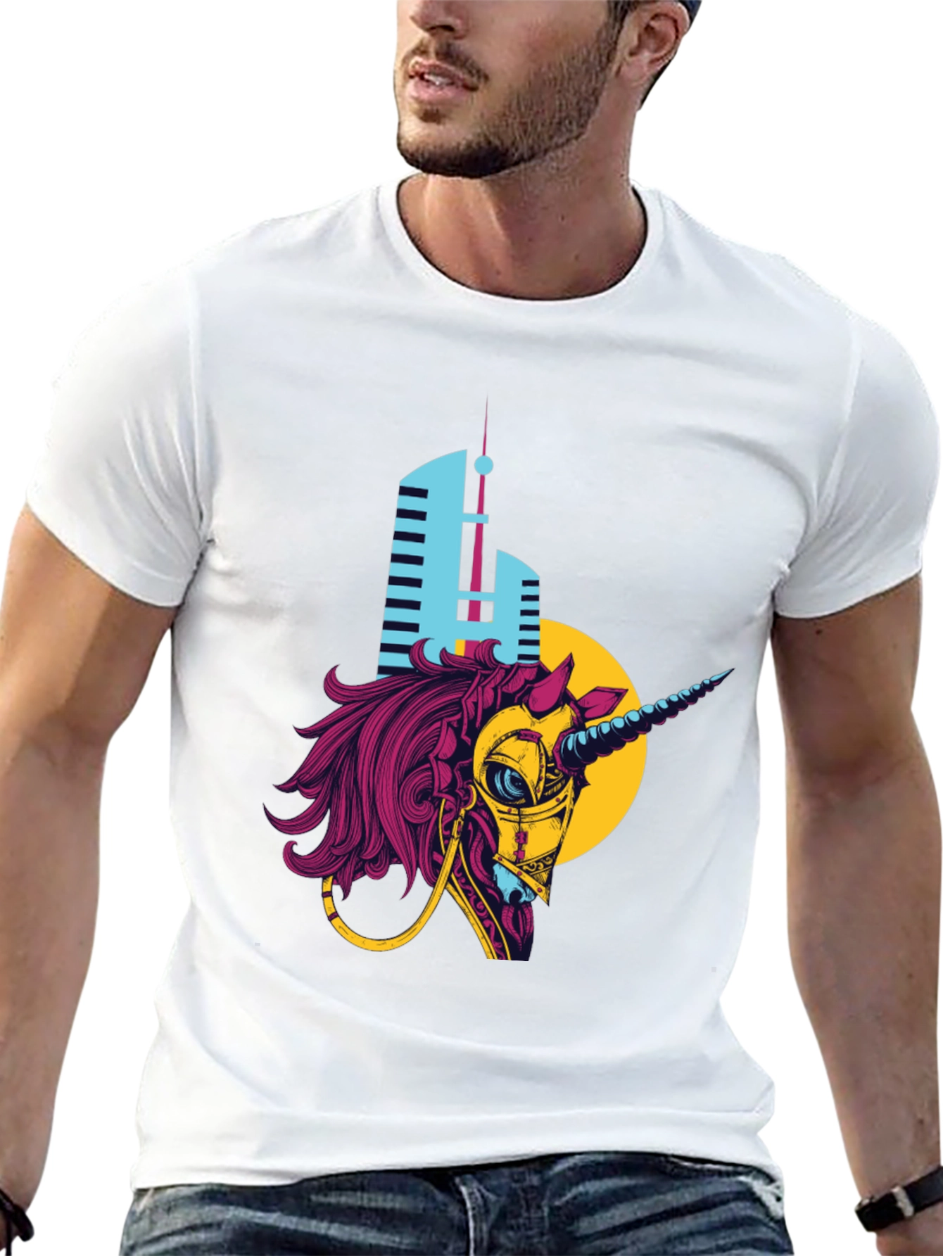 Cyberpunk Unicorn Graphic T-Shirt - Black