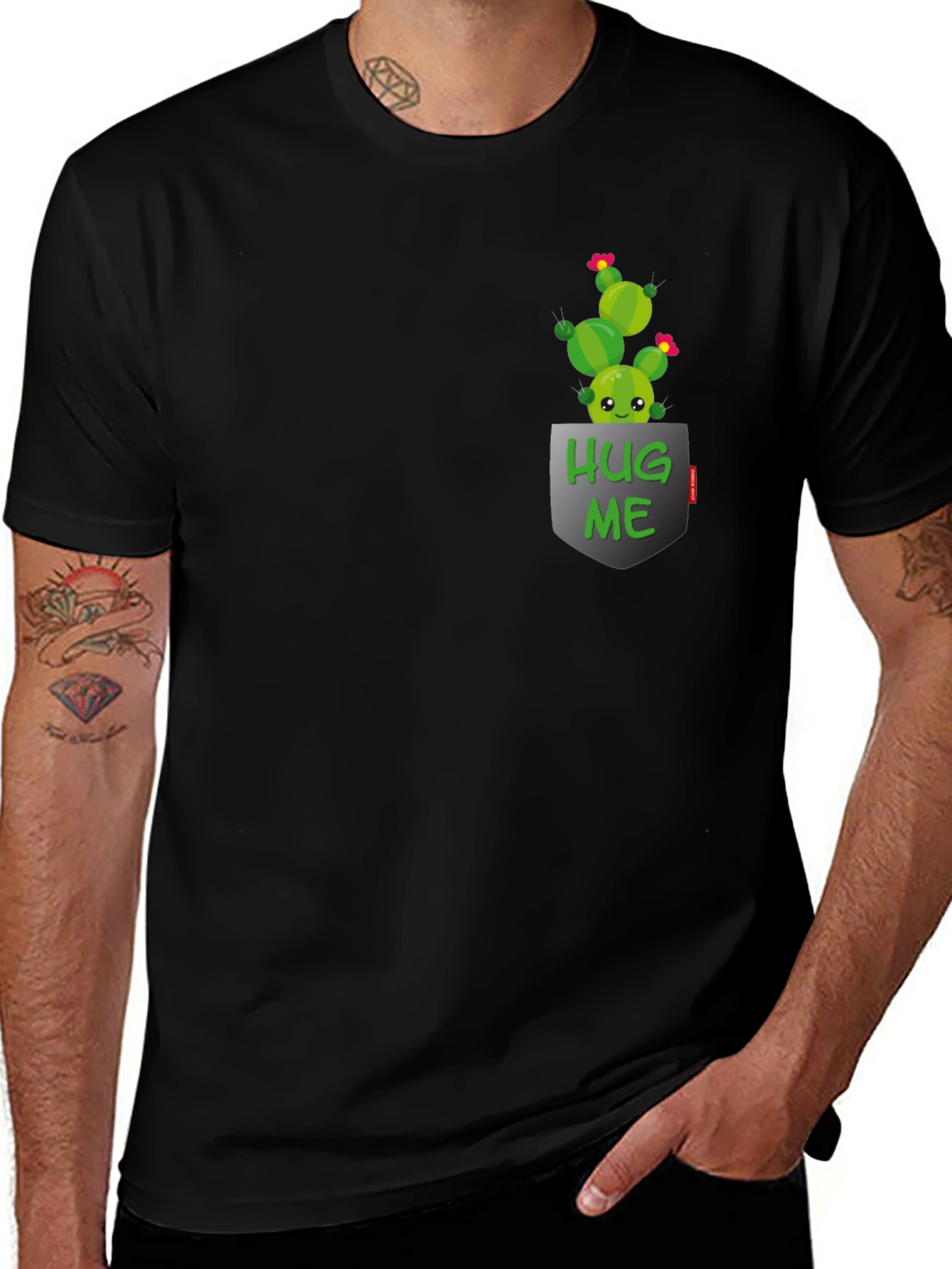 Cute Cactus Hug Me Pocket T-Shirt