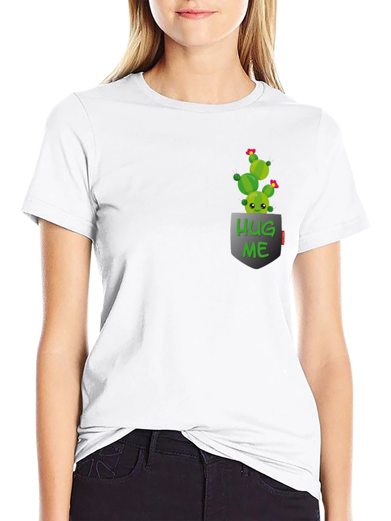 Cute Cactus Hug Me Pocket T-Shirt