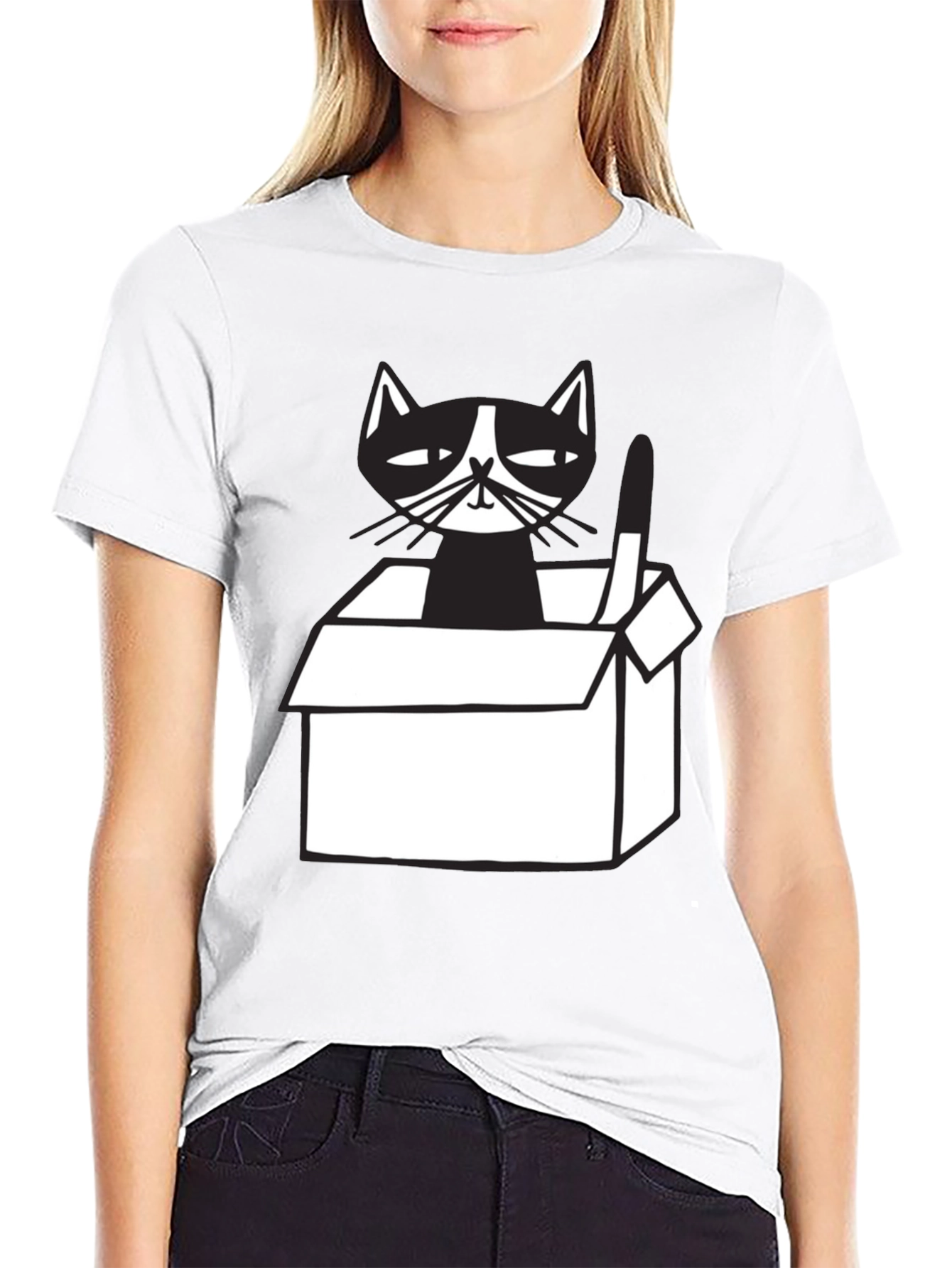Cool Cat in a Box Graphic Tee - Black