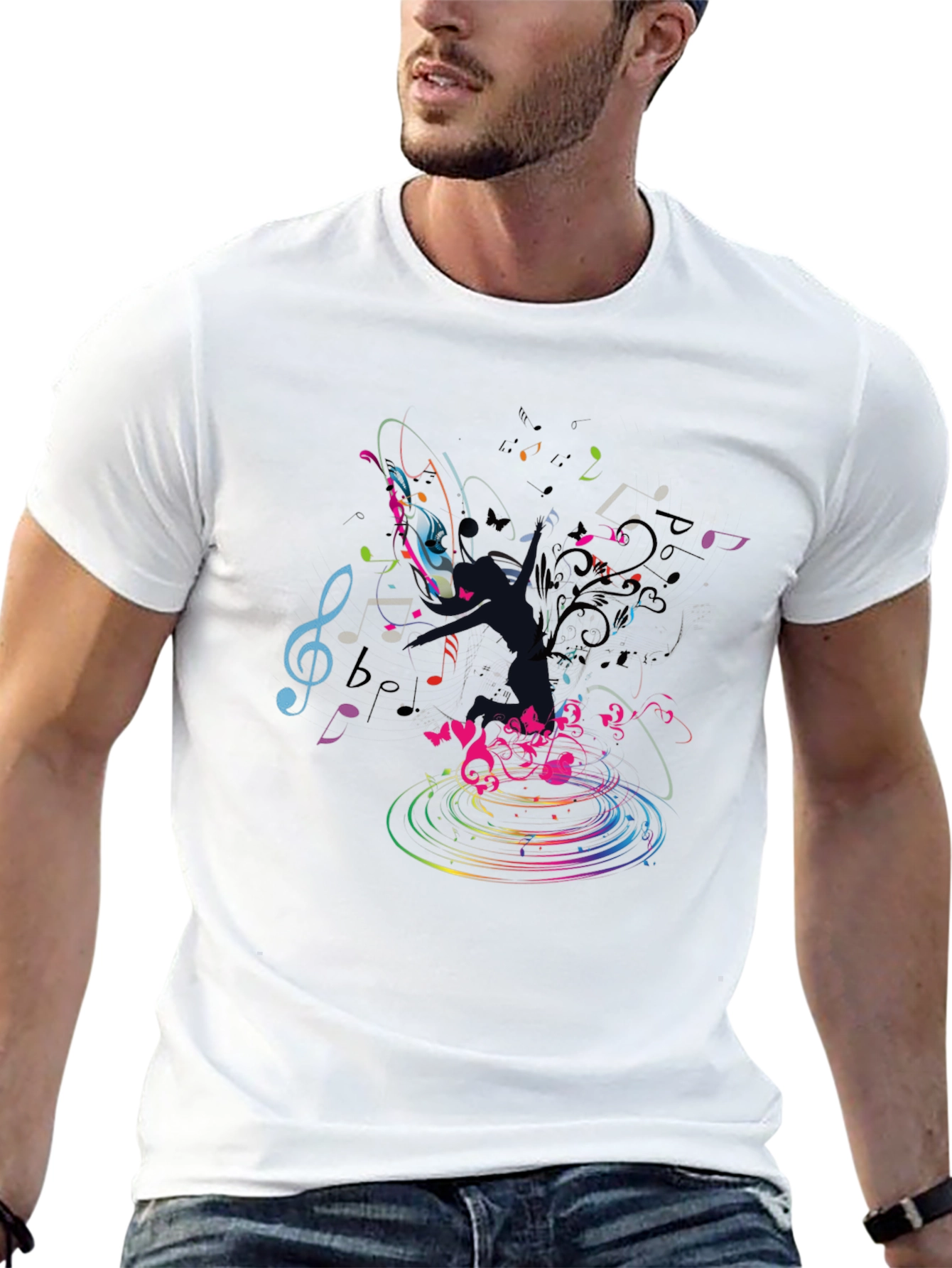 Musical Notes Graphic Black T-Shirt