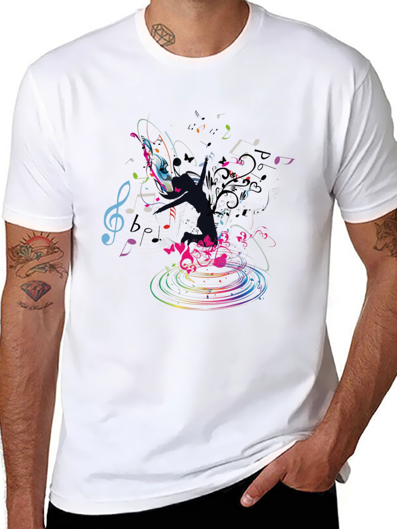 Musical Notes Graphic Black T-Shirt