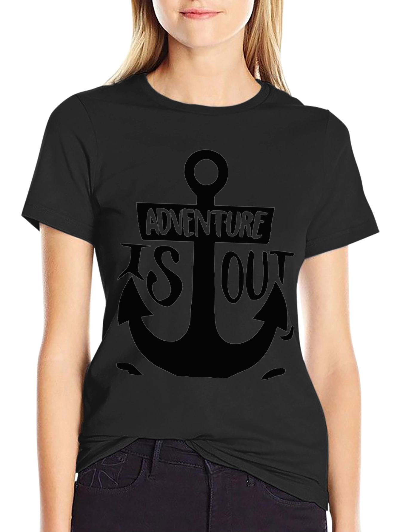 Adventure Awaits: Anchor Graphic Black T-Shirt