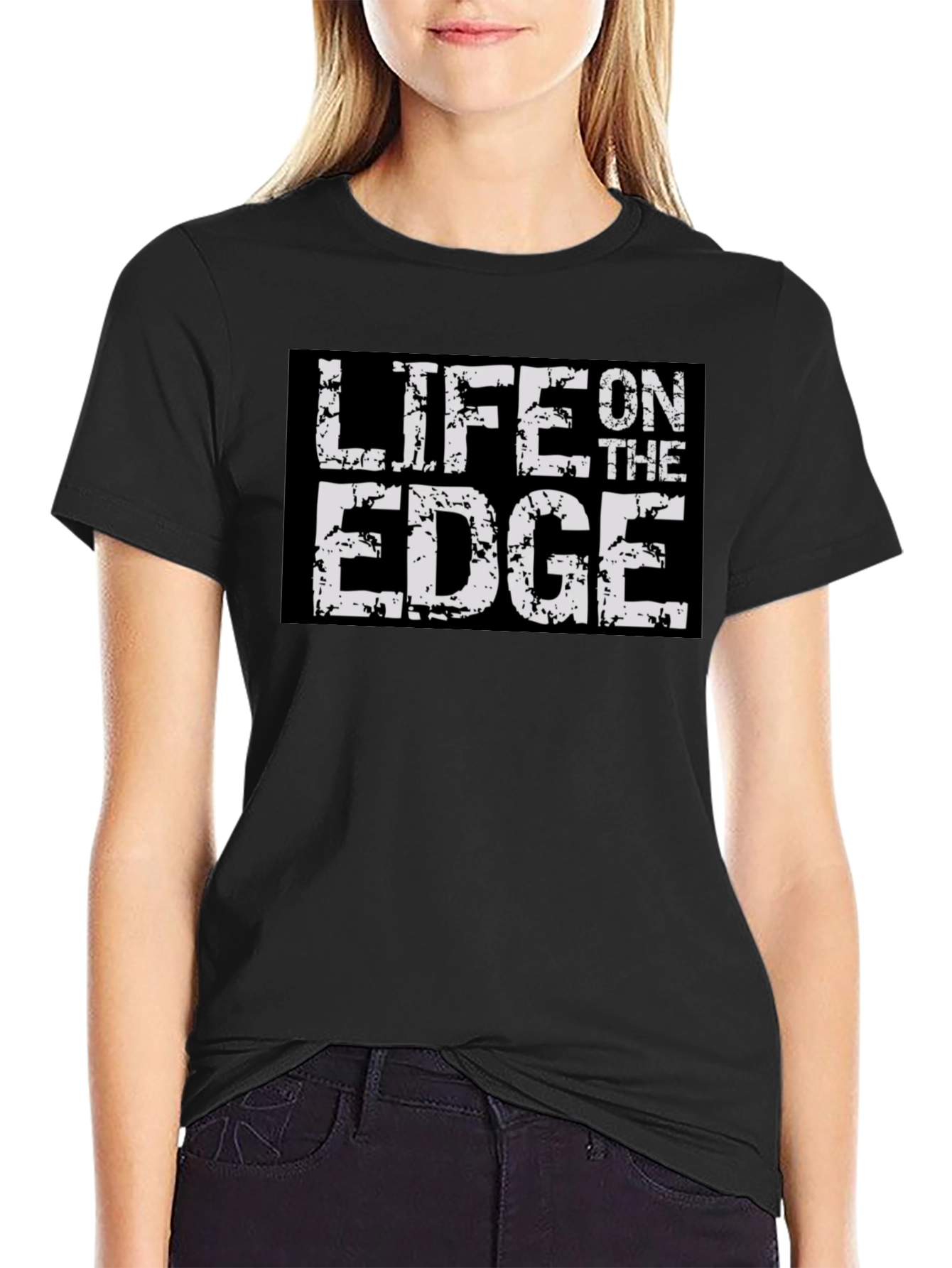 Life On The Edge Graphic Print Black T-Shirt