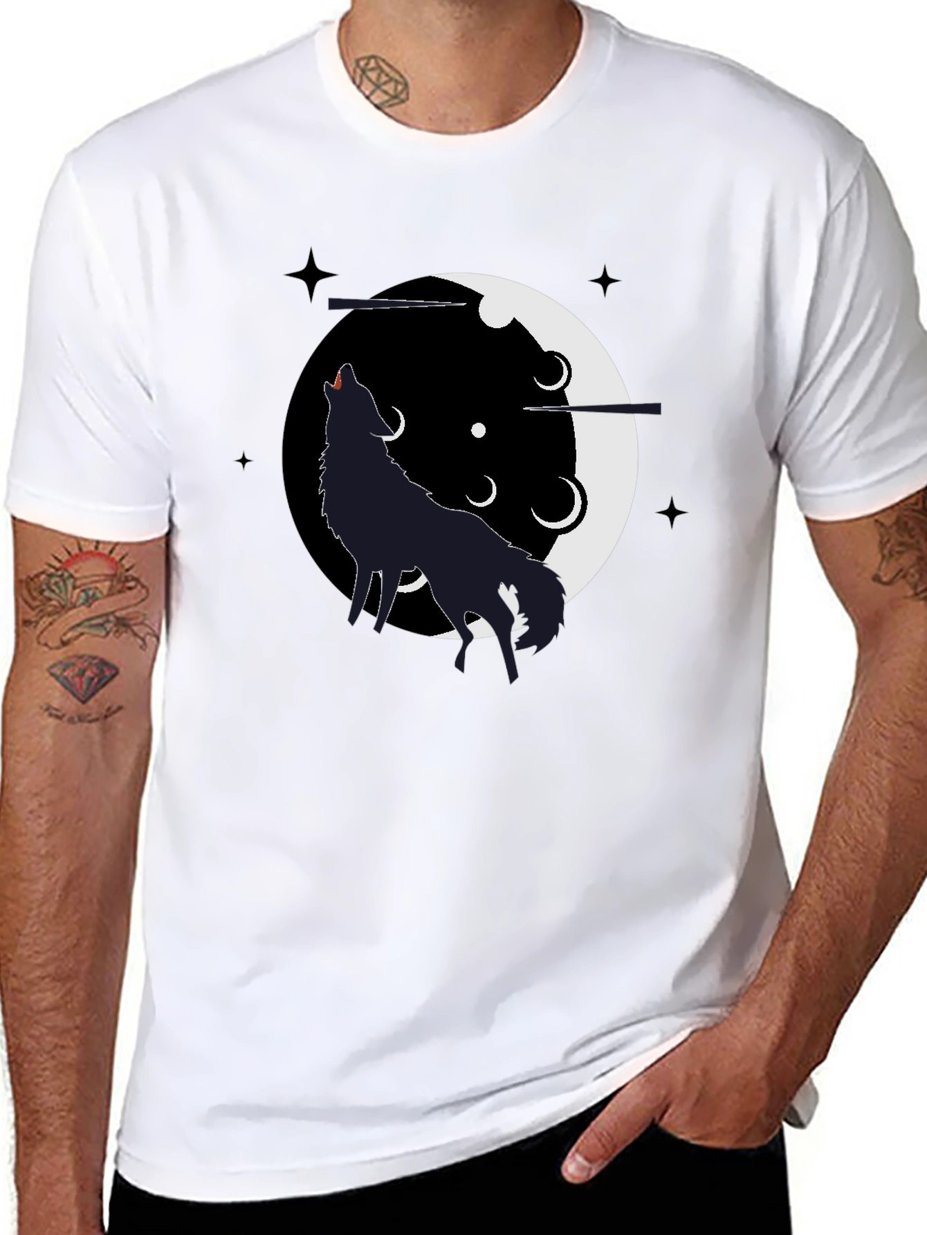 Wolf Howling Moon T-Shirt - Black Graphic Tee