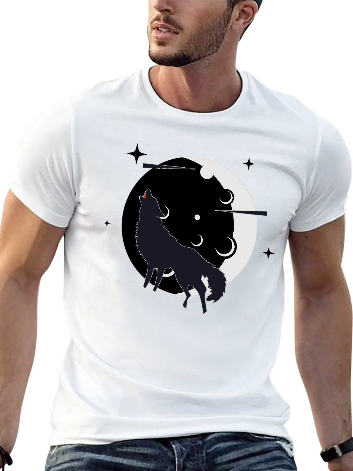 Wolf Howling Moon T-Shirt - Black Graphic Tee