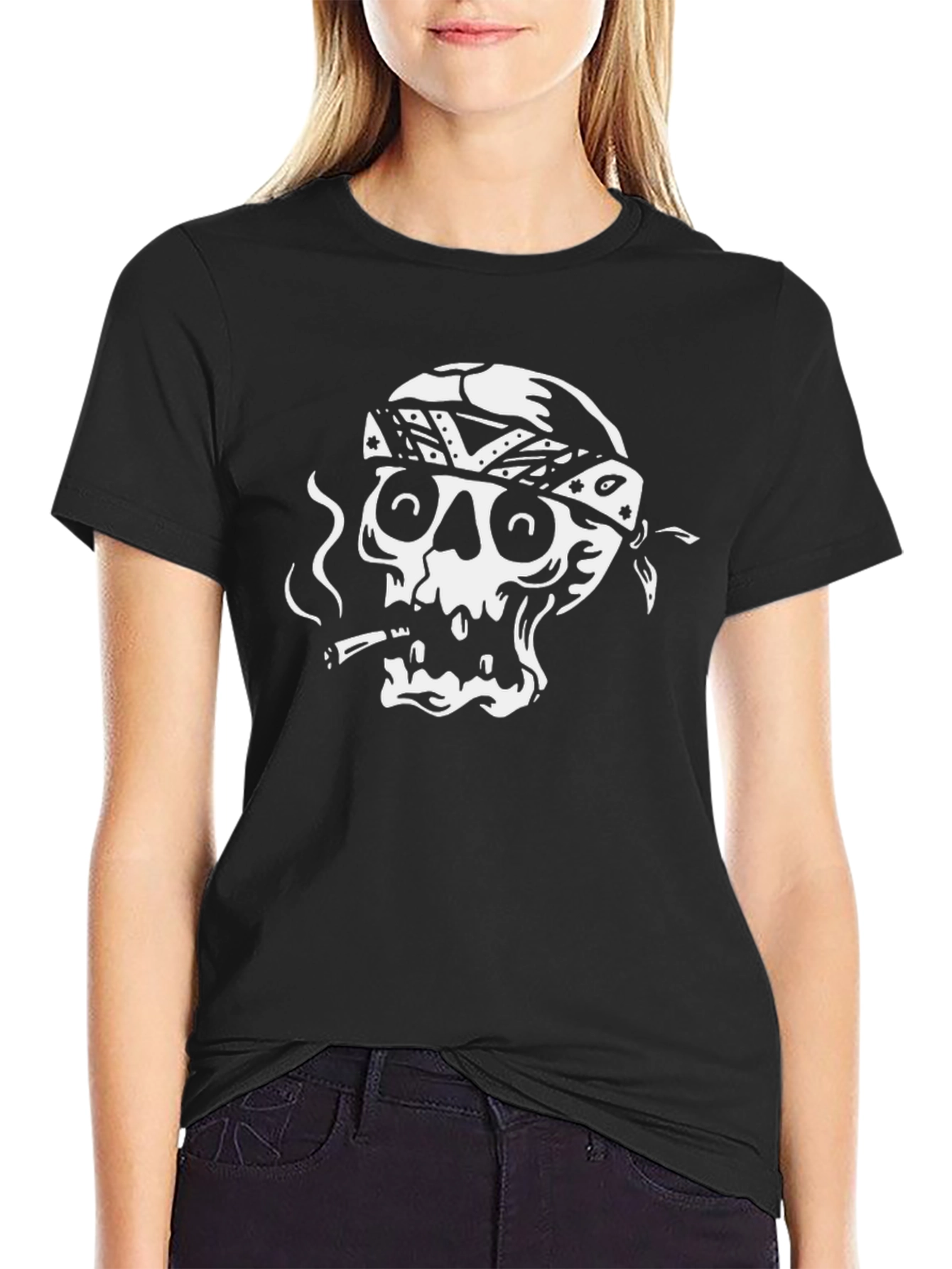 Skull Bandana Graphic Tee - Black
