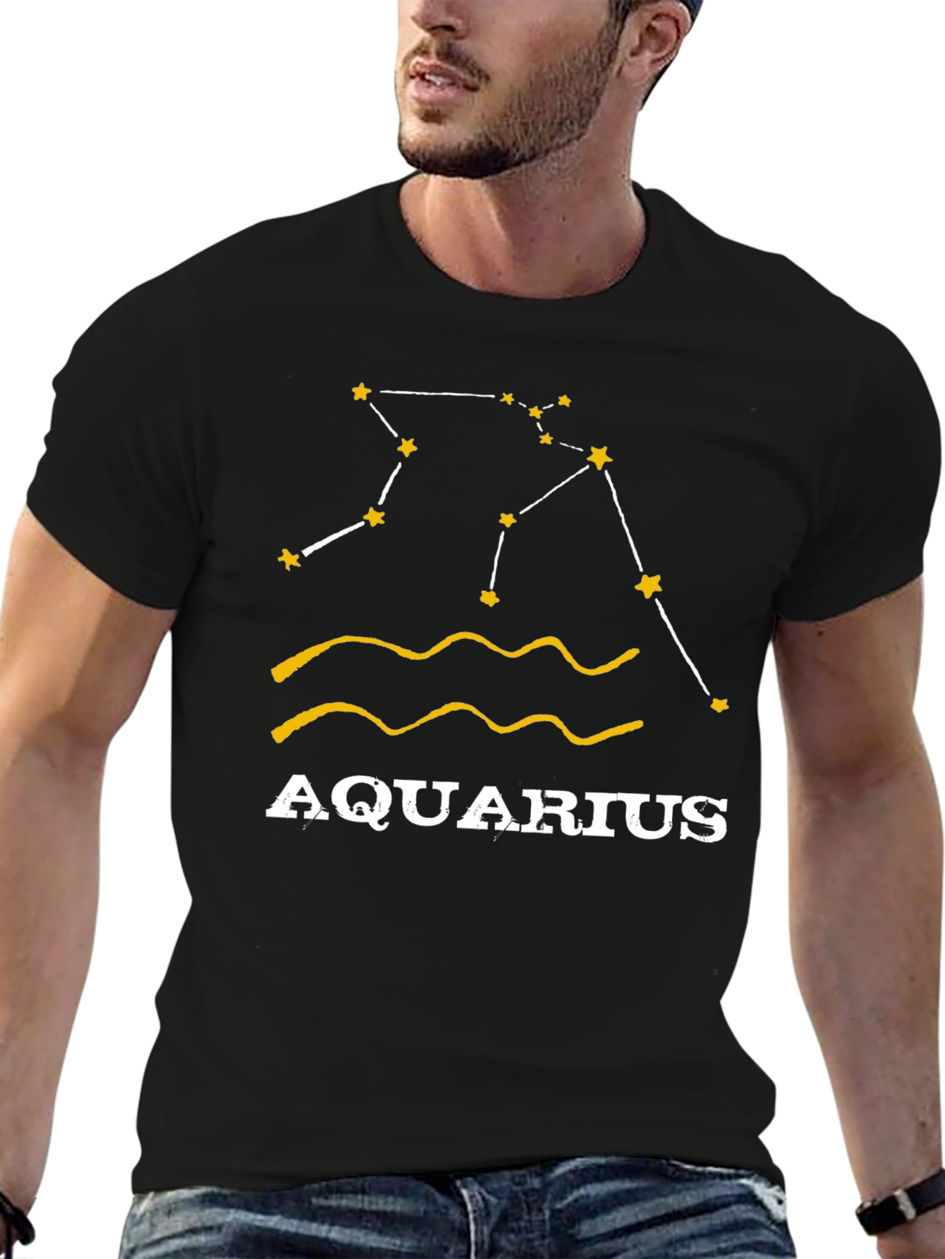 Aquarius Zodiac T-Shirt - Black Cotton Astrology Tee