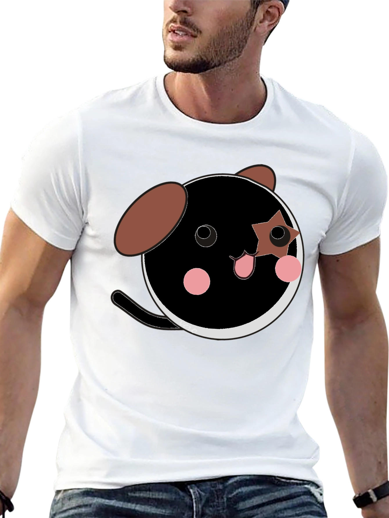 Cute Cartoon Dog Graphic Black T-Shirt