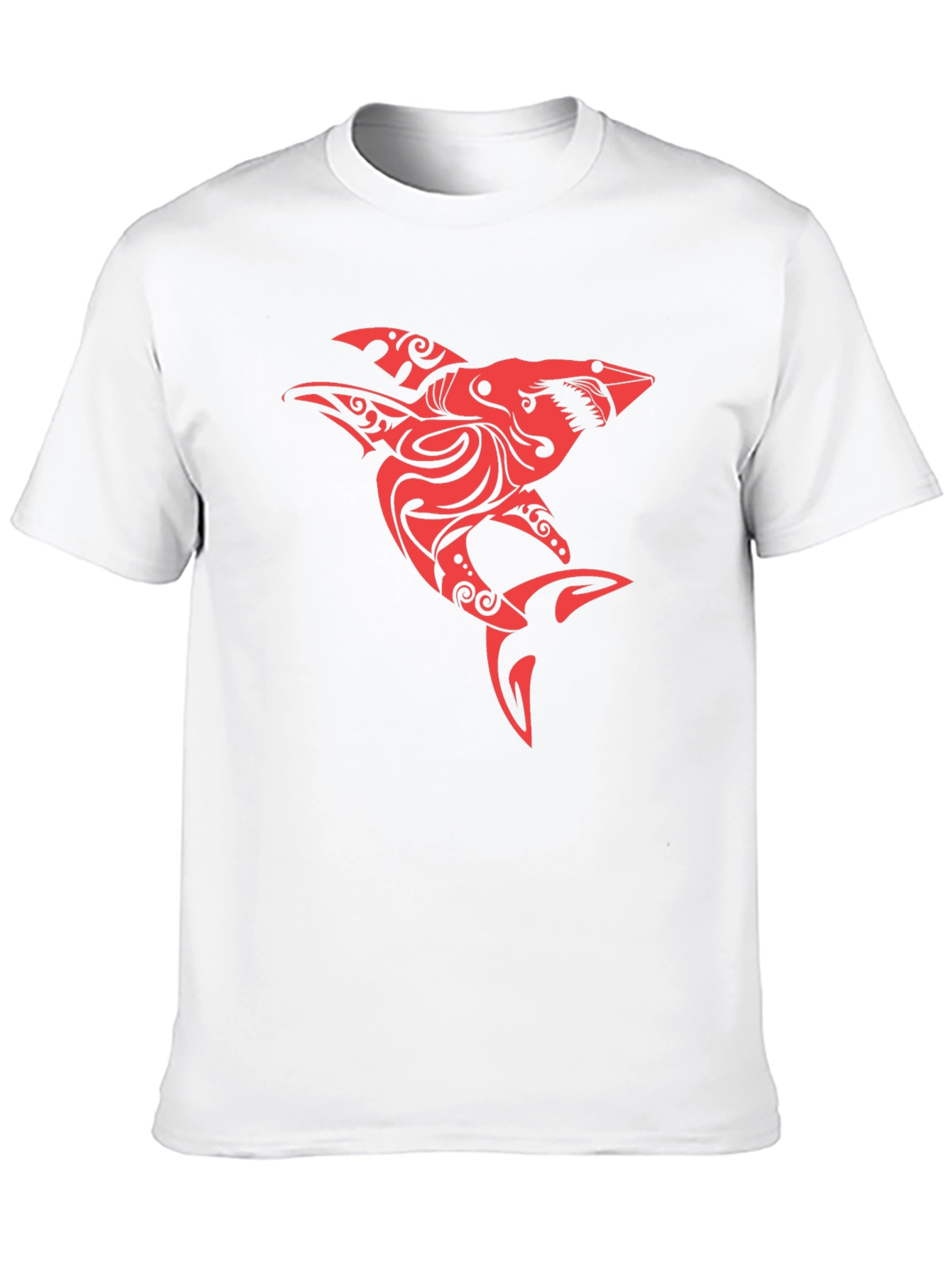 Red Tribal Shark Graphic Tee - Black Cotton Blend