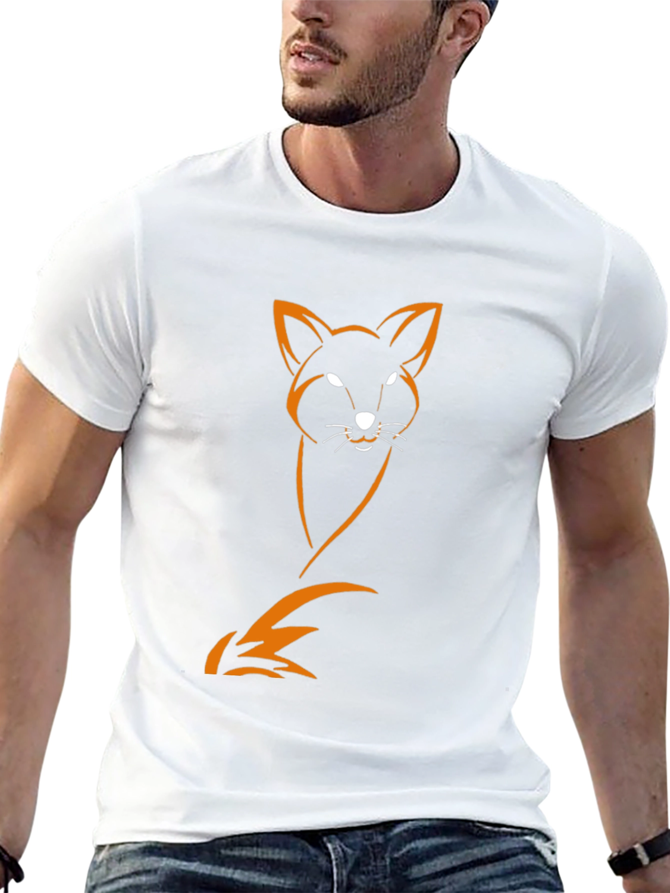 Mens Black T-Shirt with Orange Fox Design