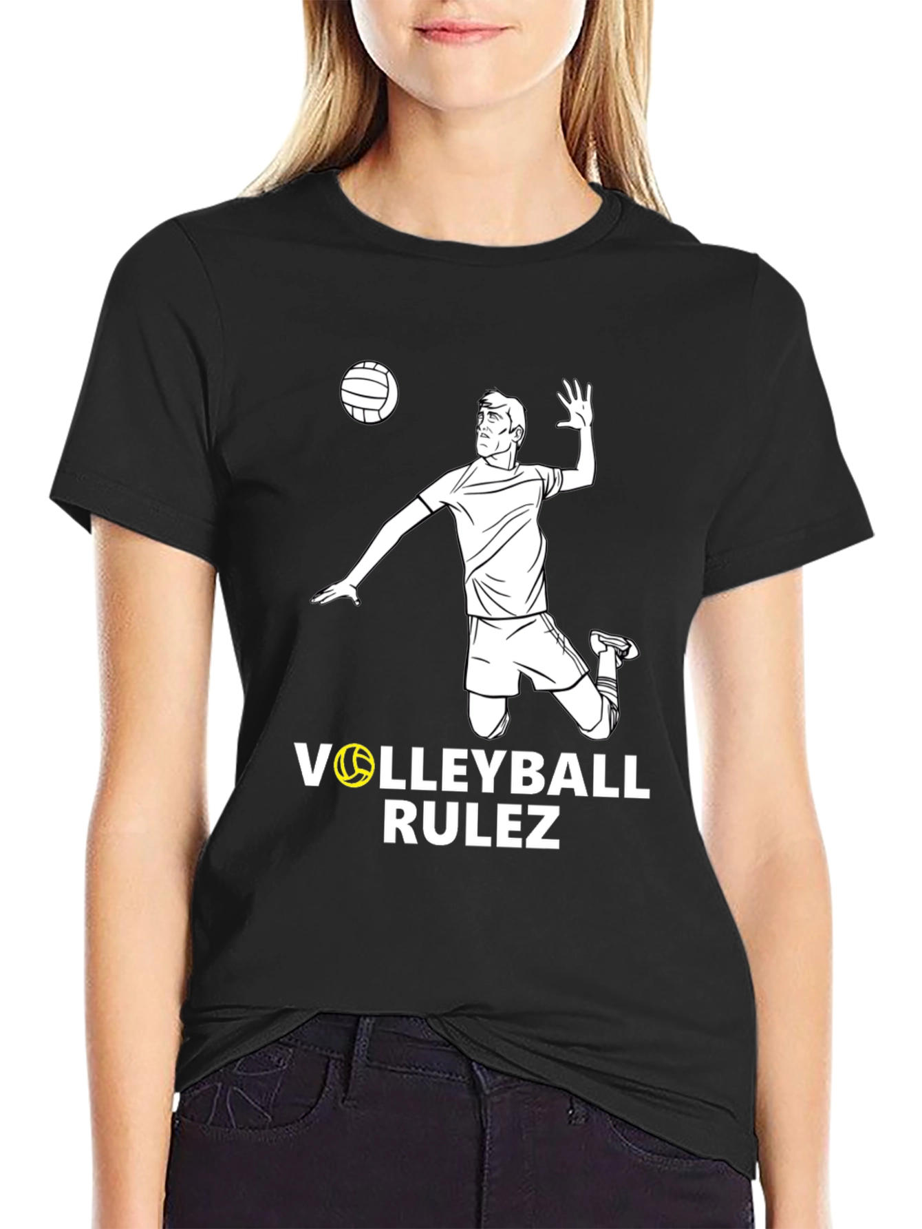 Volleyball Rulez Graphic T-Shirt - Black