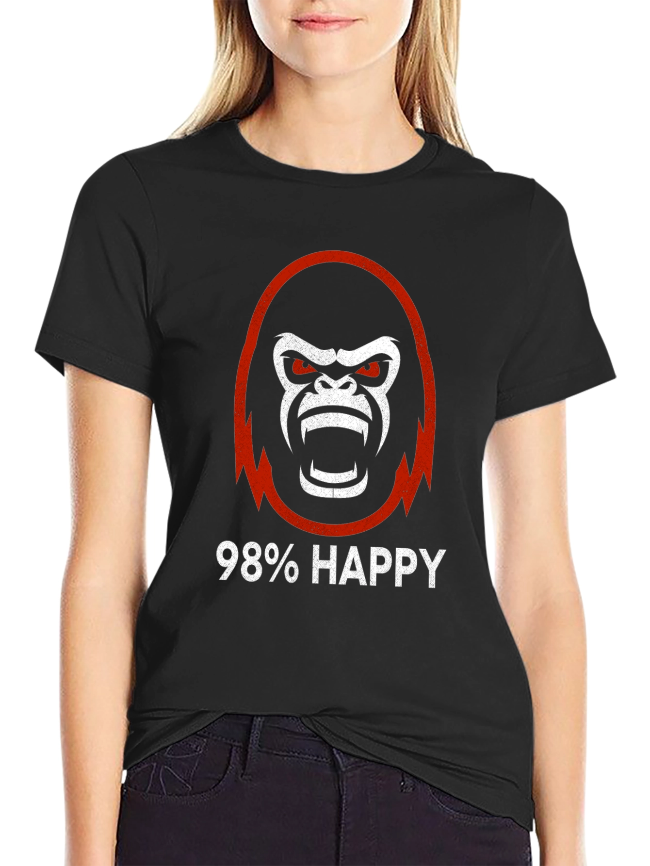 98% Happy Gorilla Graphic Tee - Black