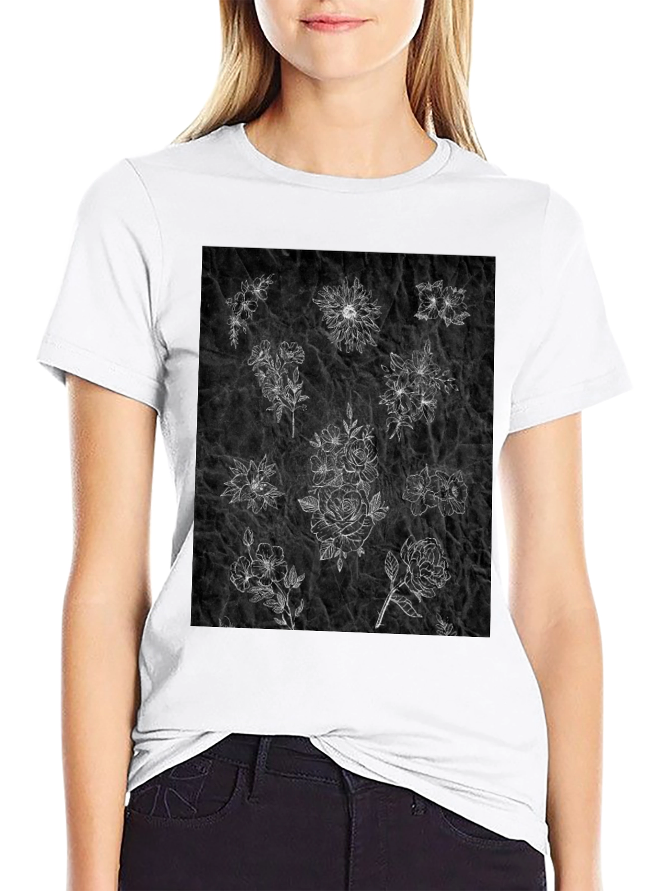 Floral Sketch T-Shirt - Unique Botanical Design