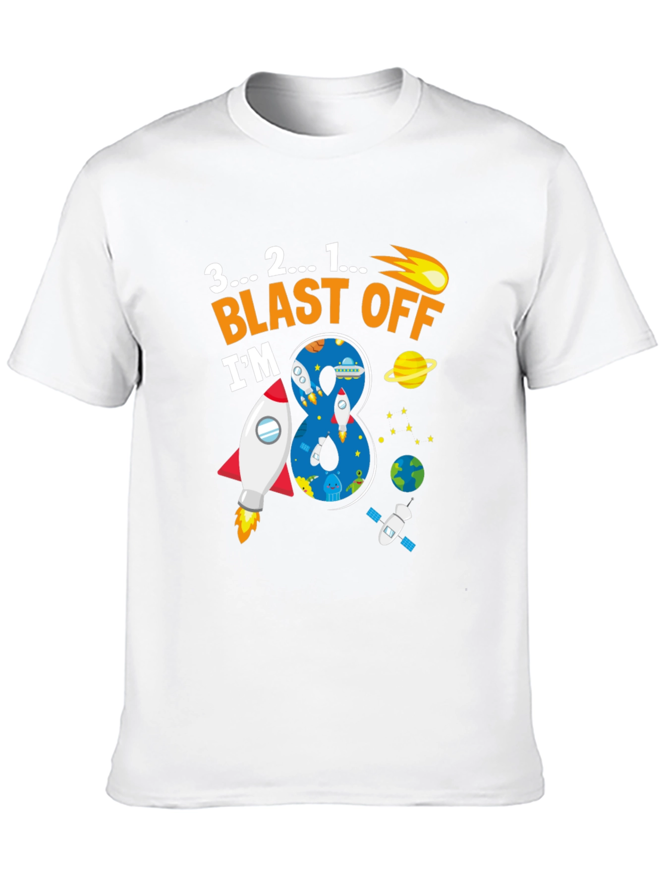 Blast Off 8th Birthday T-Shirt Space Theme