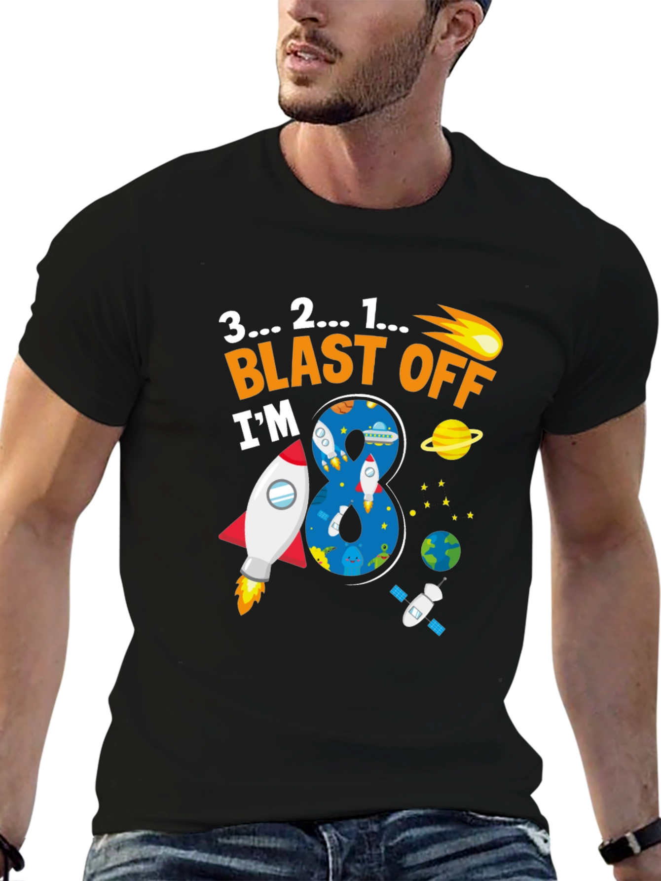 Blast Off 8th Birthday T-Shirt Space Theme