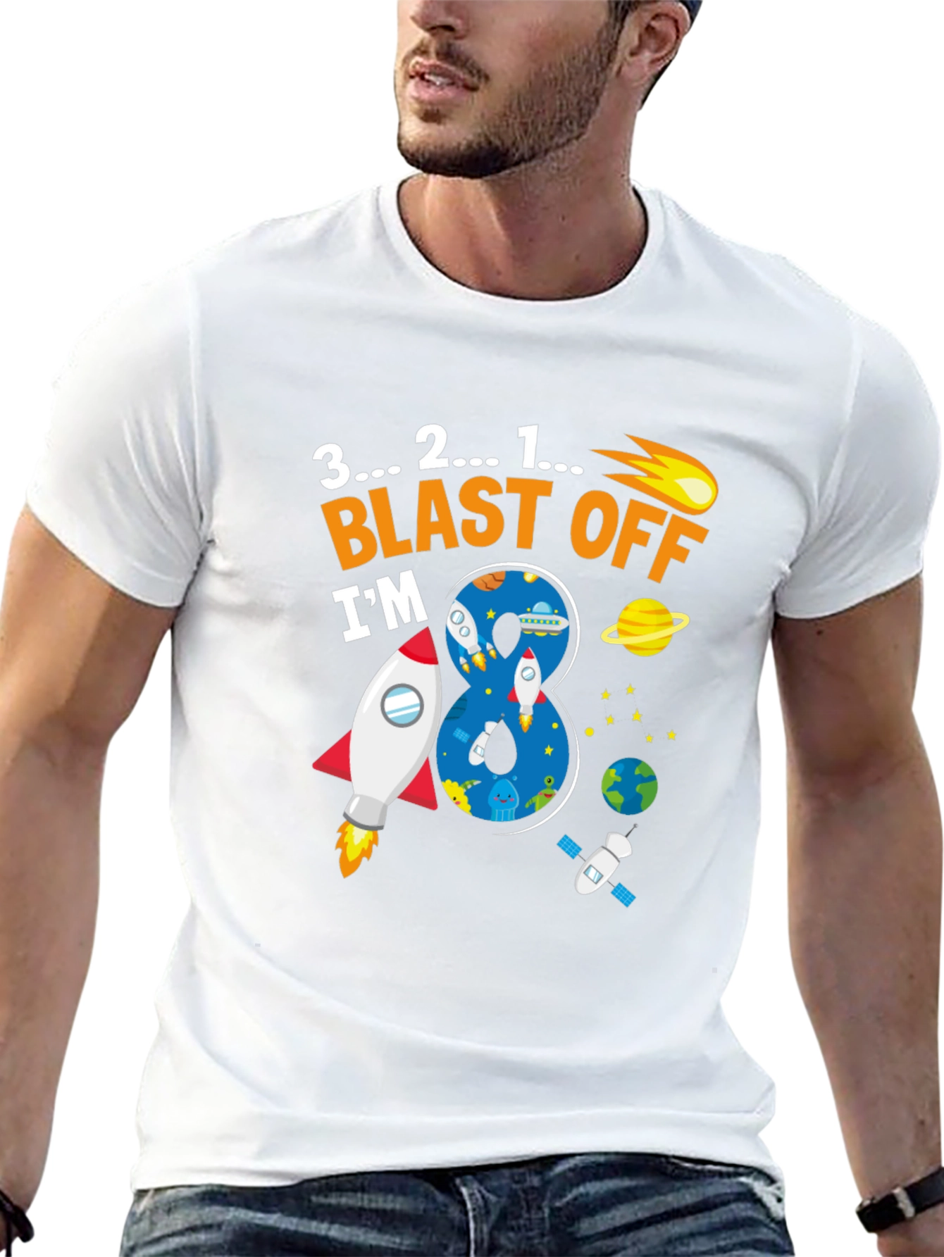Blast Off 8th Birthday T-Shirt Space Theme