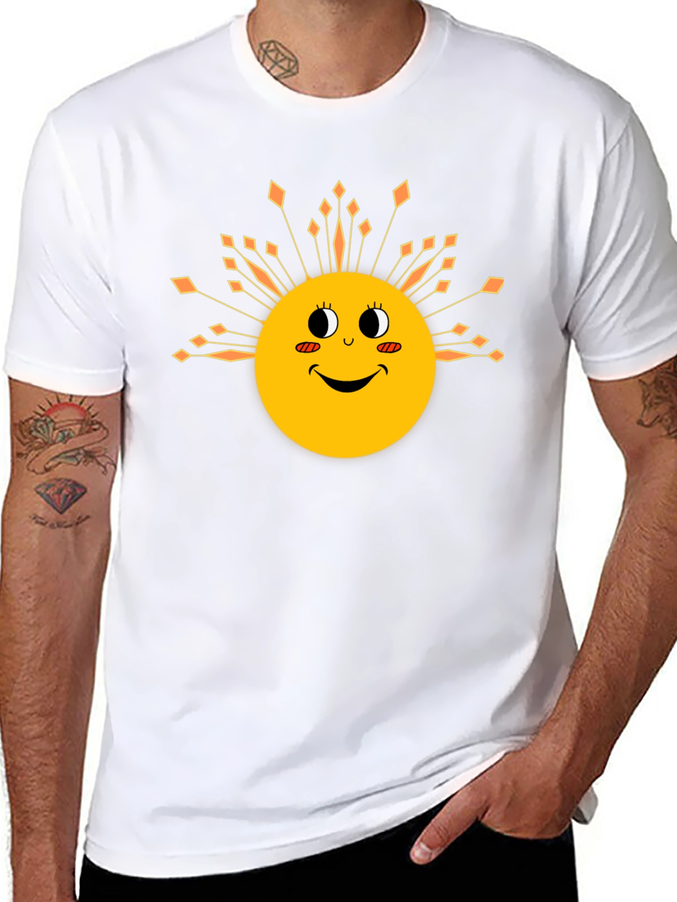 Smiling Sun Graphic Tee - Black Cotton Blend T-Shirt