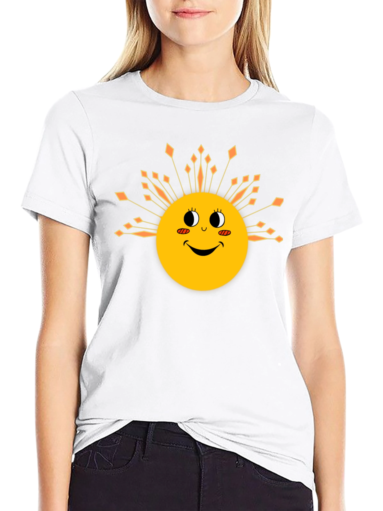 Smiling Sun Graphic Tee - Black Cotton Blend T-Shirt