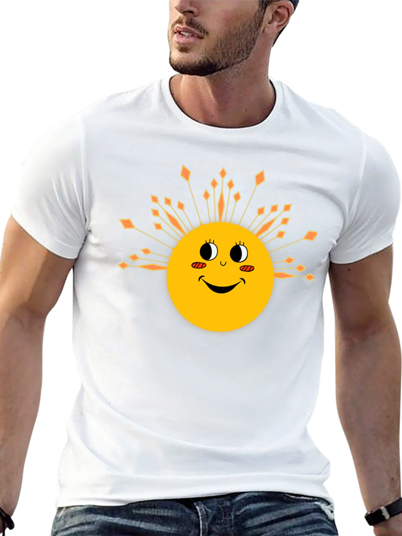 Smiling Sun Graphic Tee - Black Cotton Blend T-Shirt