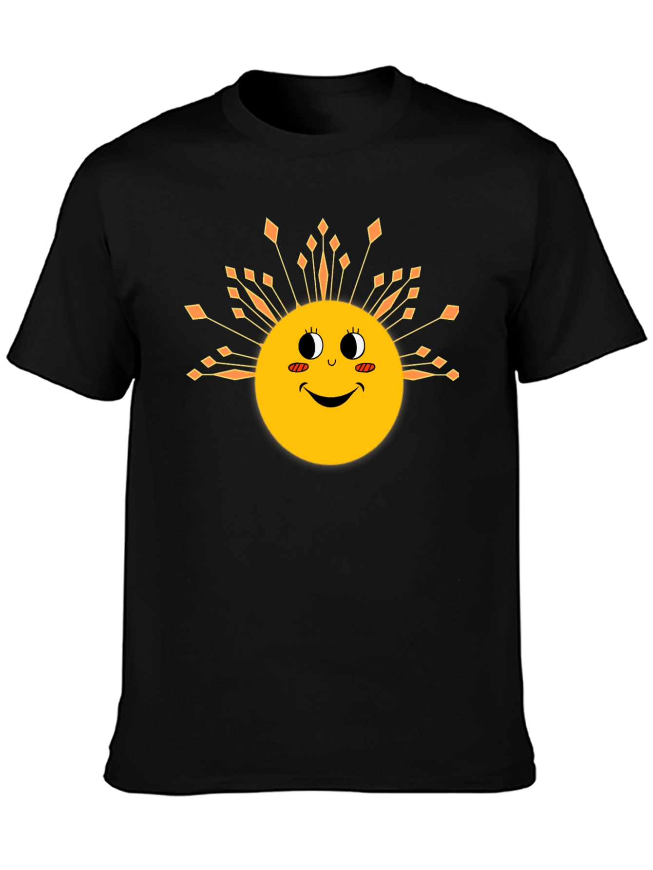 Smiling Sun Graphic Tee - Black Cotton Blend T-Shirt