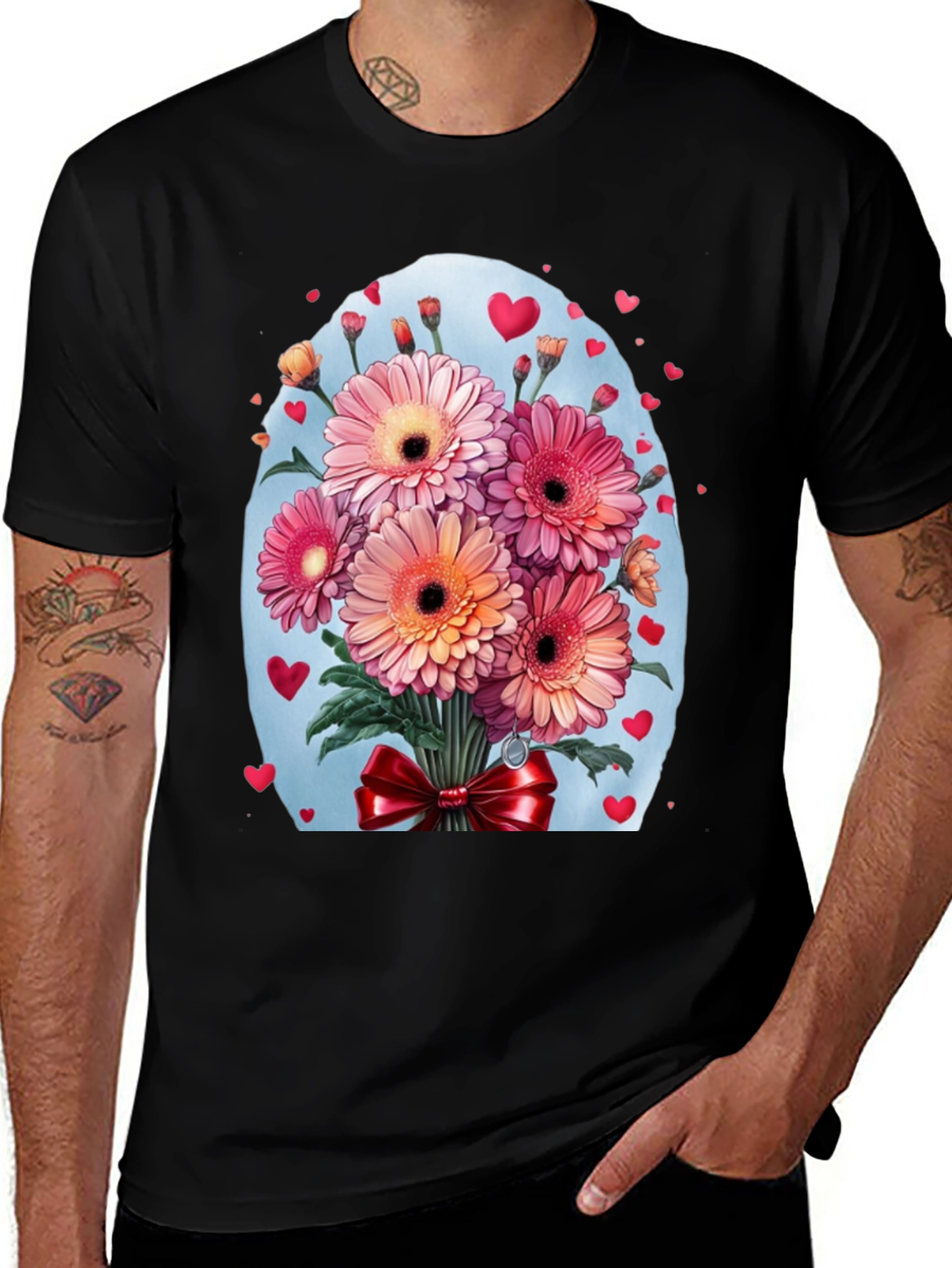Floral Bouquet Heart T-Shirt - Romantic Design
