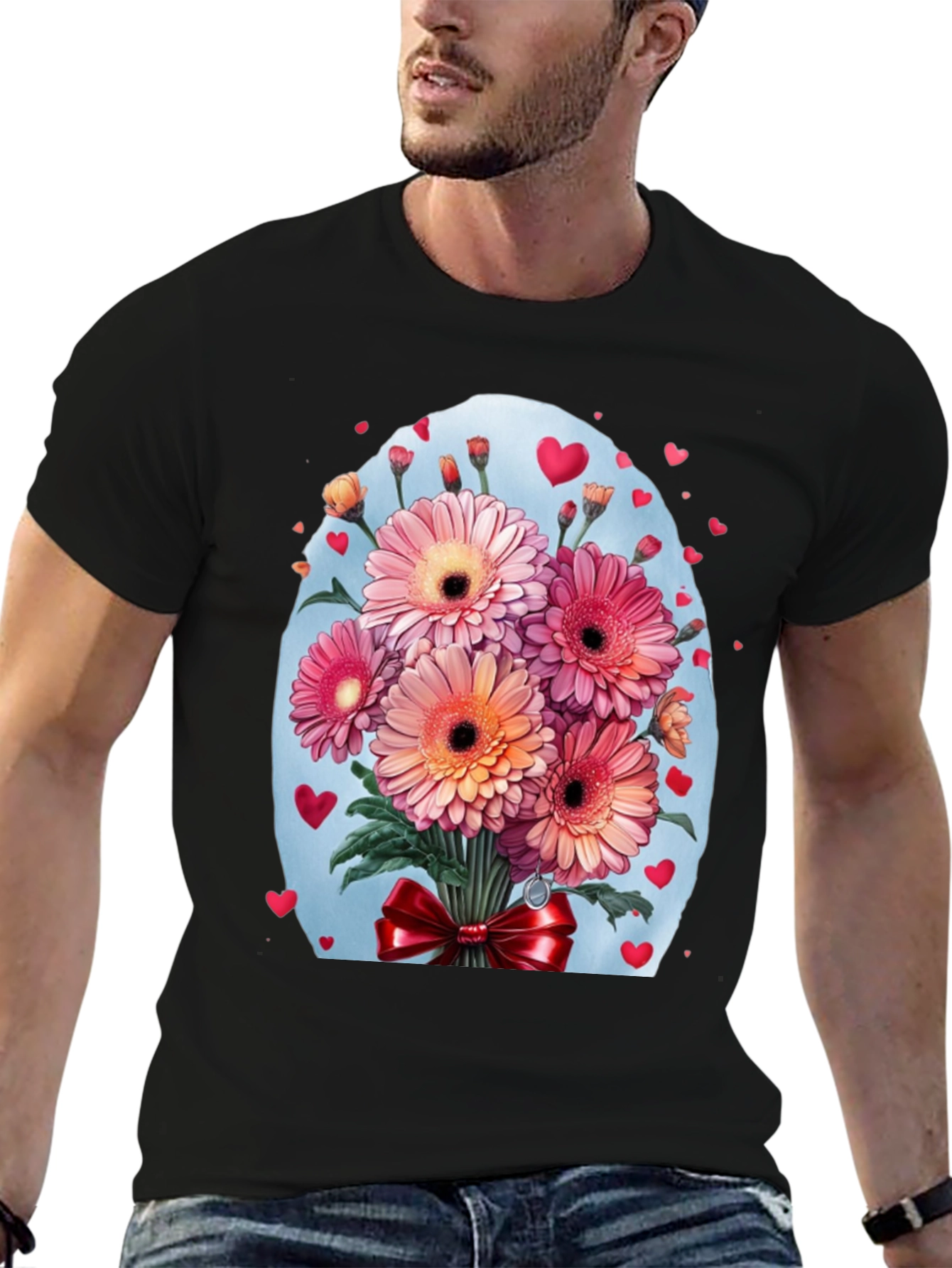 Floral Bouquet Heart T-Shirt - Romantic Design