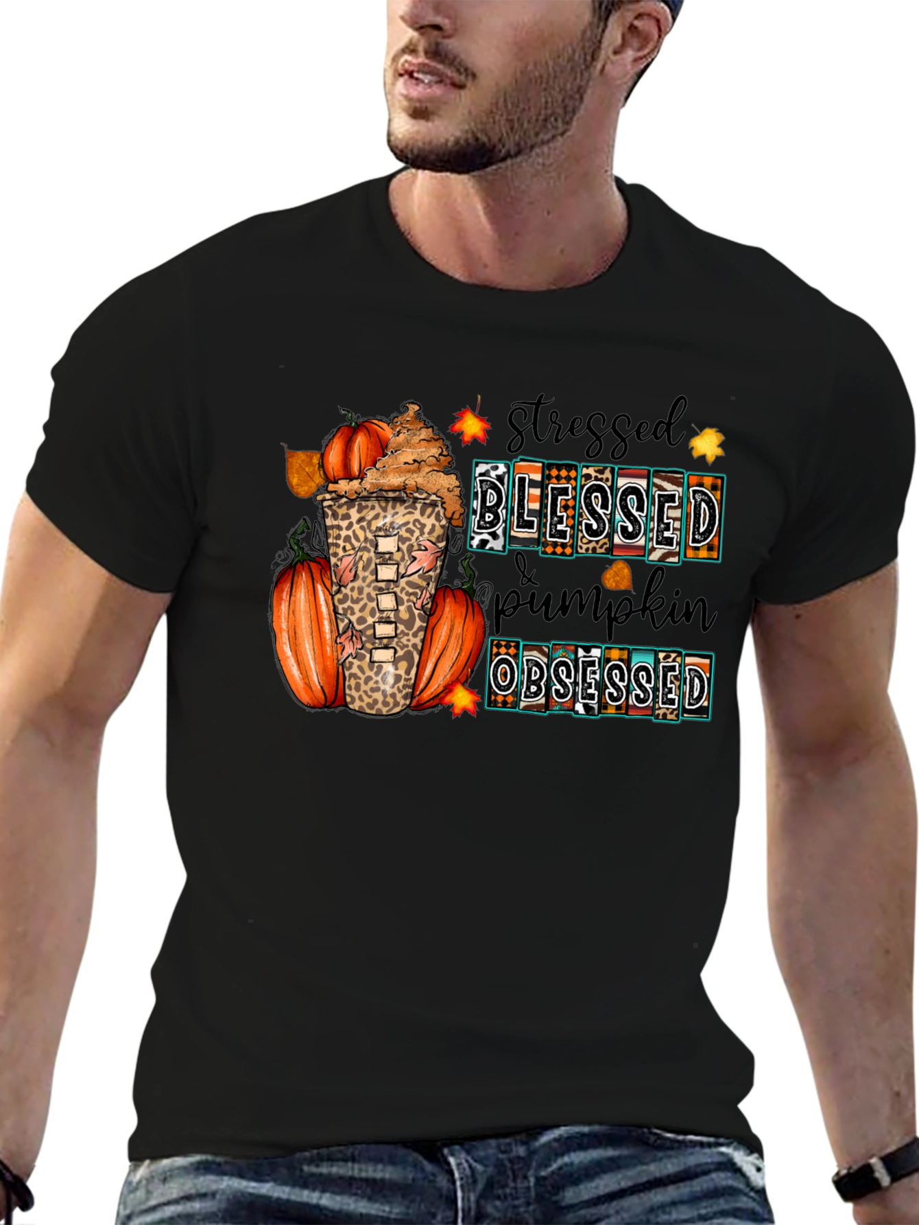 Stressed Blessed Pumpkin Obsessed Fall T-Shirt