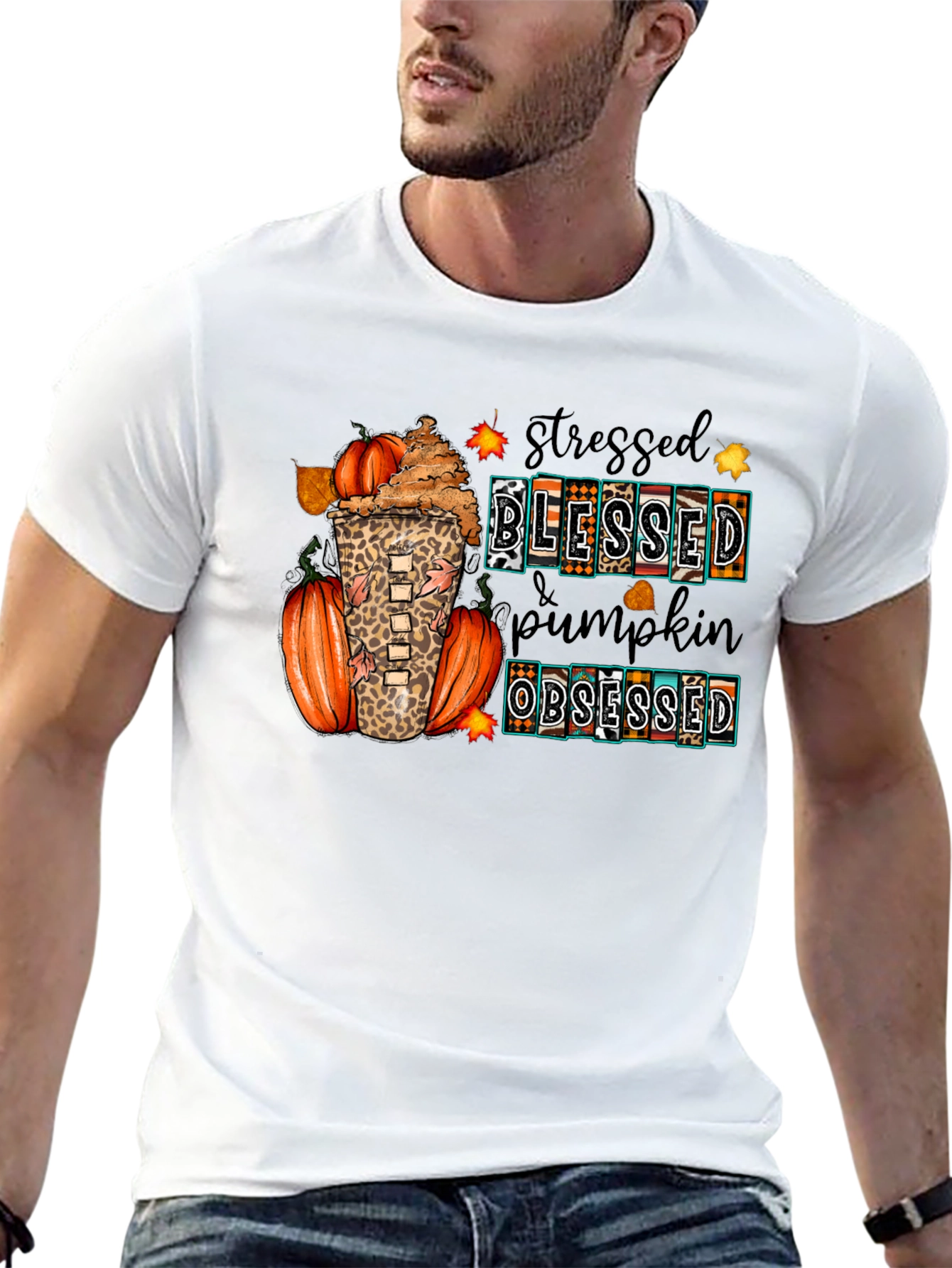Stressed Blessed Pumpkin Obsessed Fall T-Shirt