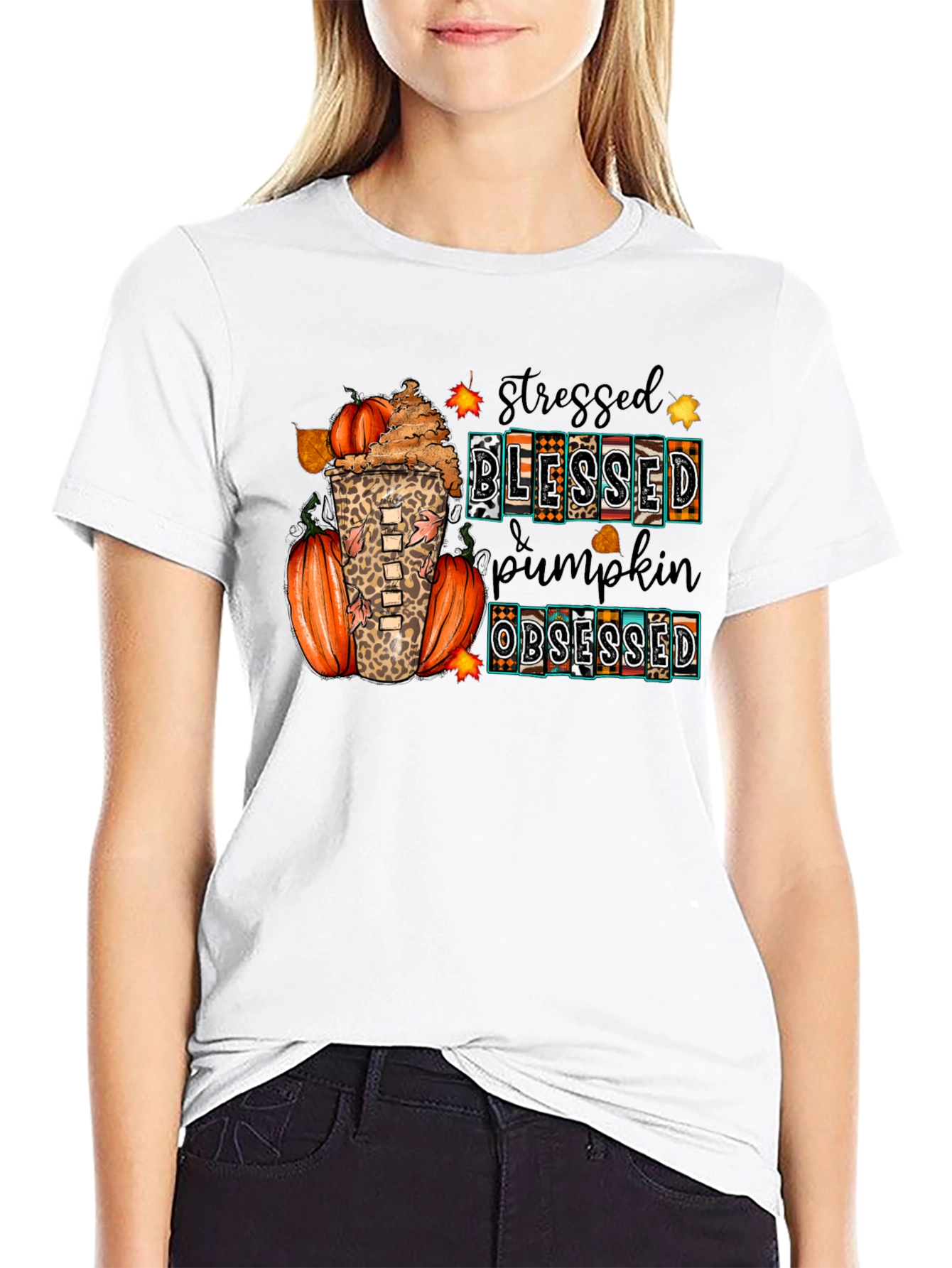 Stressed Blessed Pumpkin Obsessed Fall T-Shirt