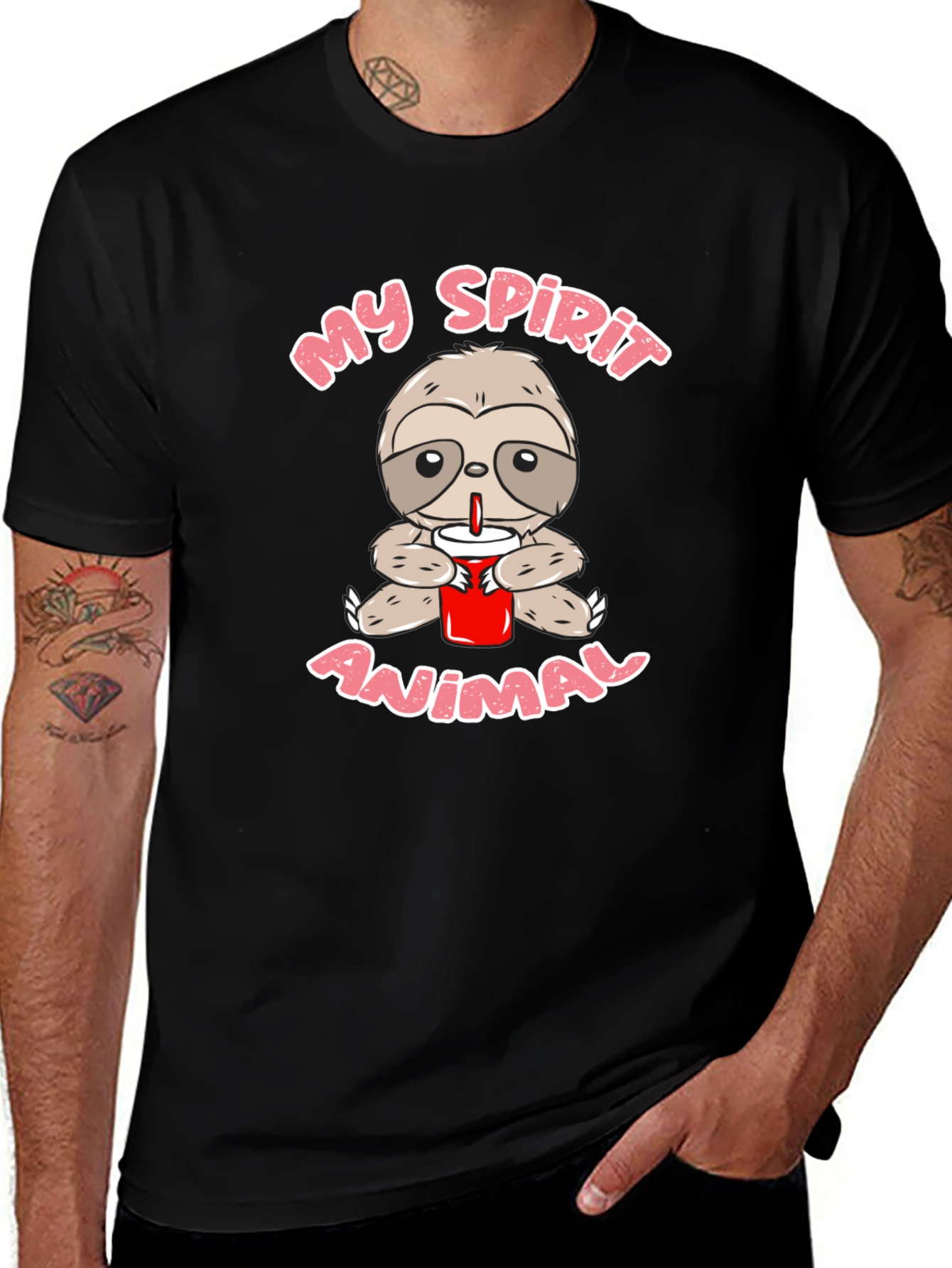 Sloth Spirit Animal Graphic Tee - Black Crew Neck