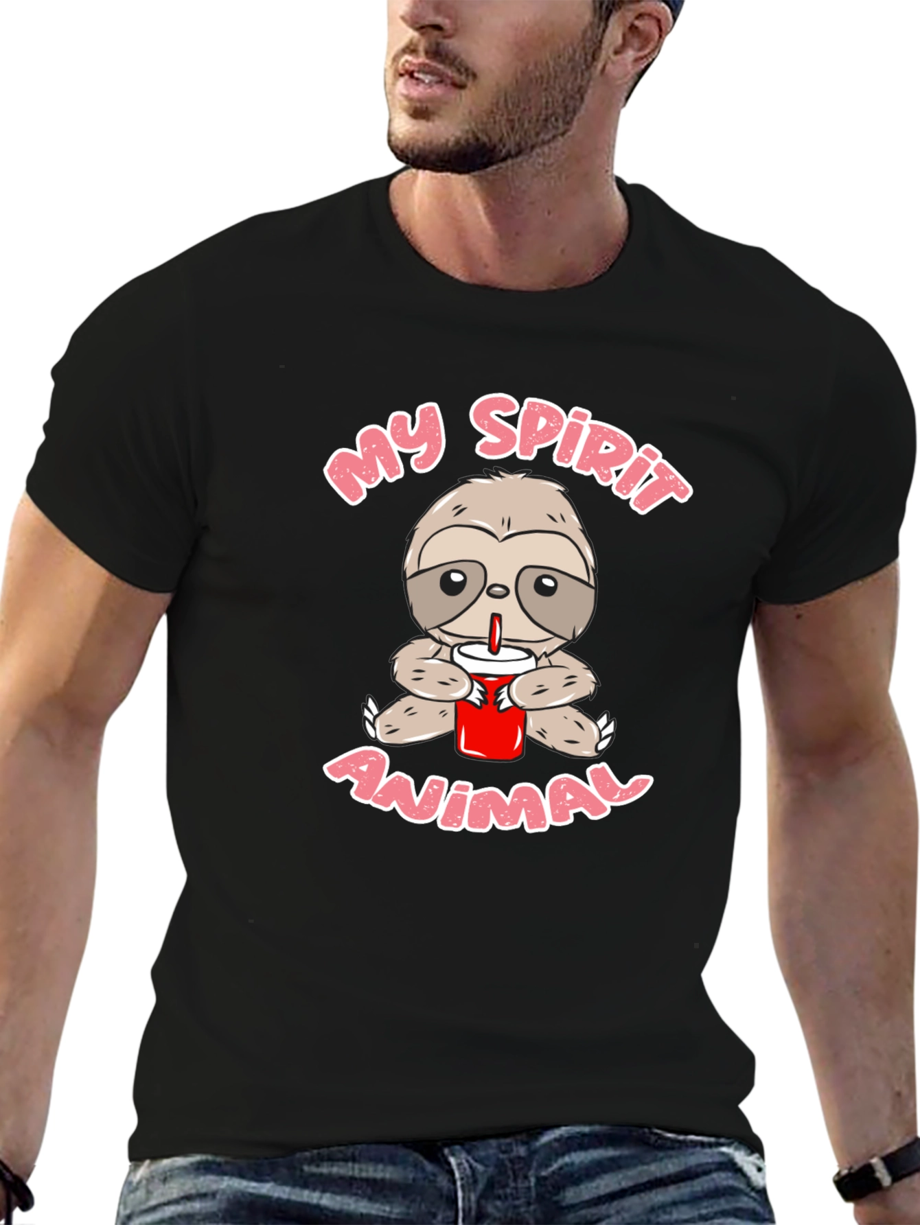 Sloth Spirit Animal Graphic Tee - Black Crew Neck