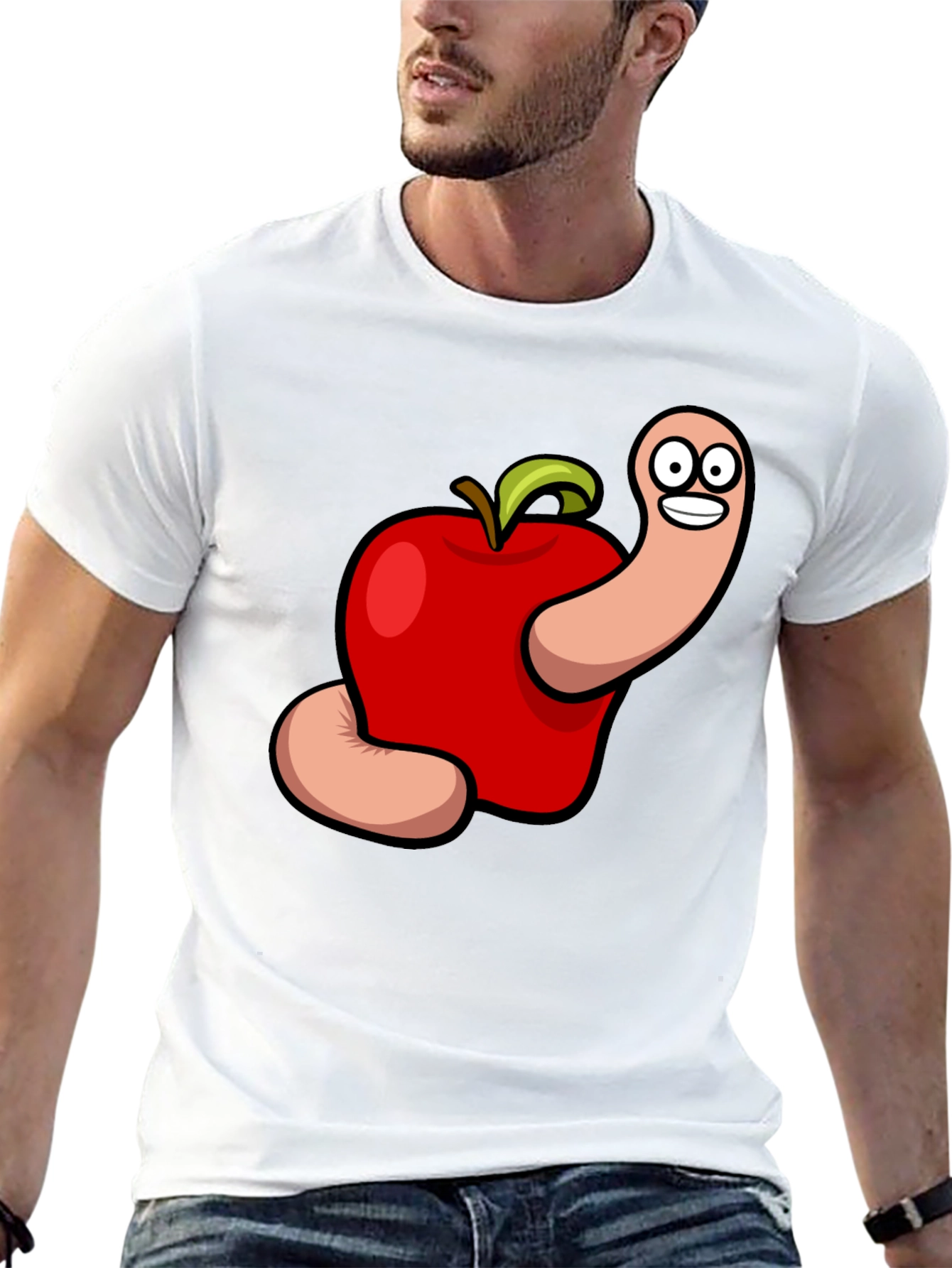 Cartoon Apple Worm Graphic Tee