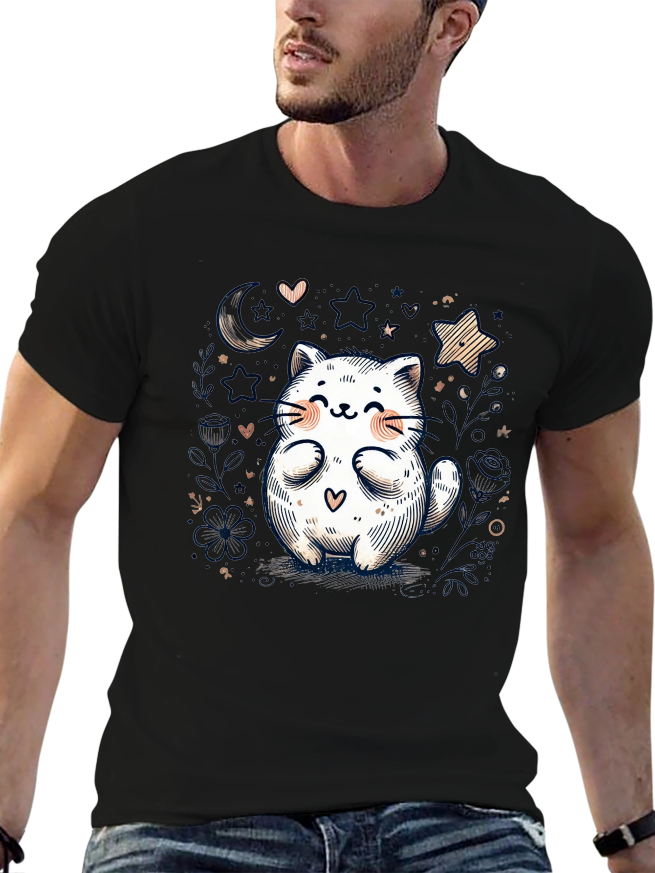 Cute Cat Graphic Tee - Whimsical Kawaii Design
