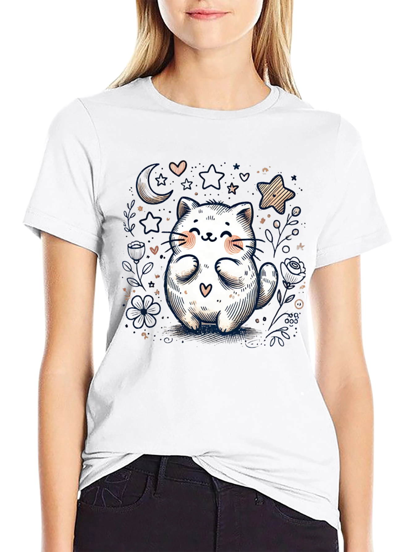 Cute Cat Graphic Tee - Whimsical Kawaii Design