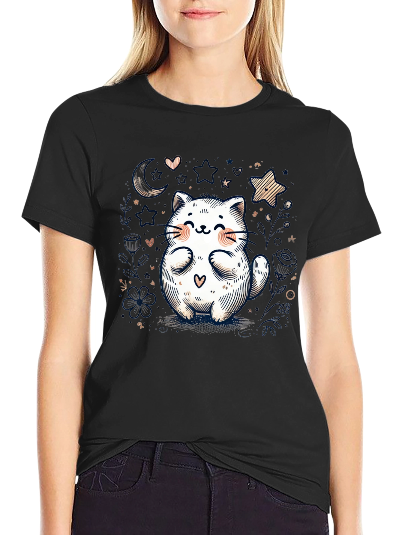 Cute Cat Graphic Tee - Whimsical Kawaii Design