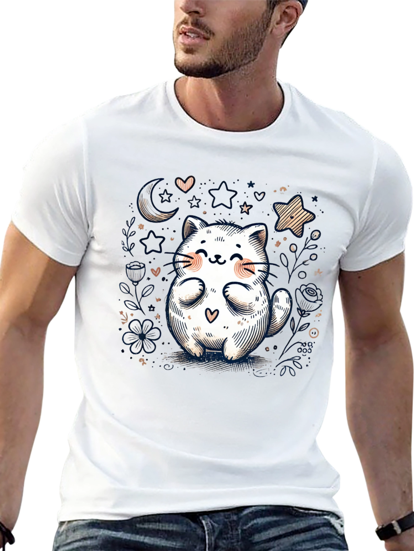 Cute Cat Graphic Tee - Whimsical Kawaii Design