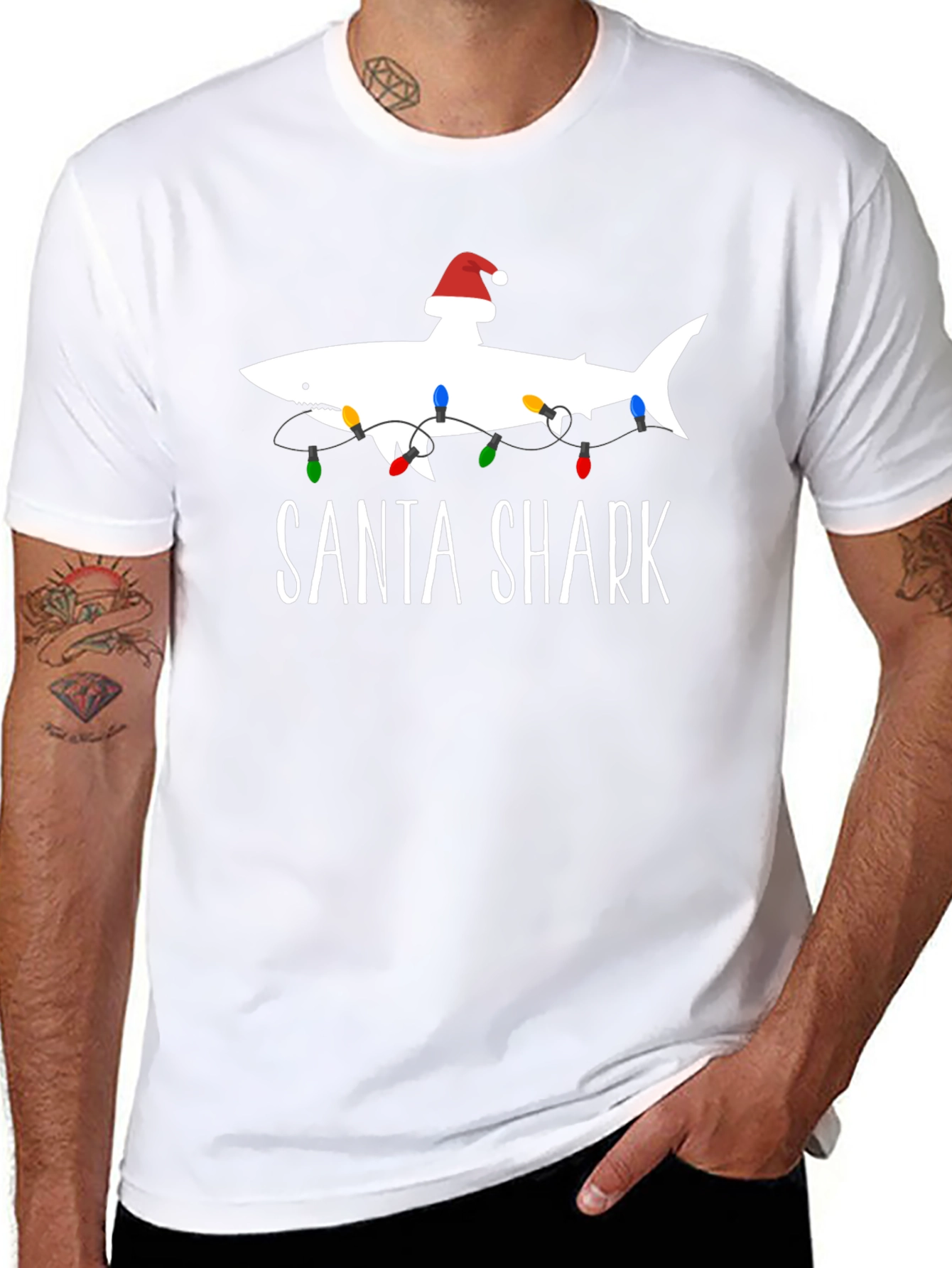 Santa Shark Graphic T-Shirt - Holiday Fun!
