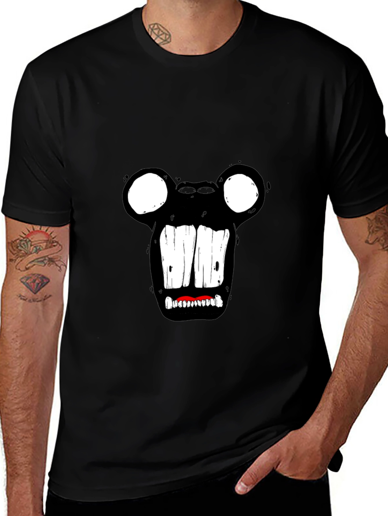 Monster Face Graphic Tee - Black Cotton T-Shirt