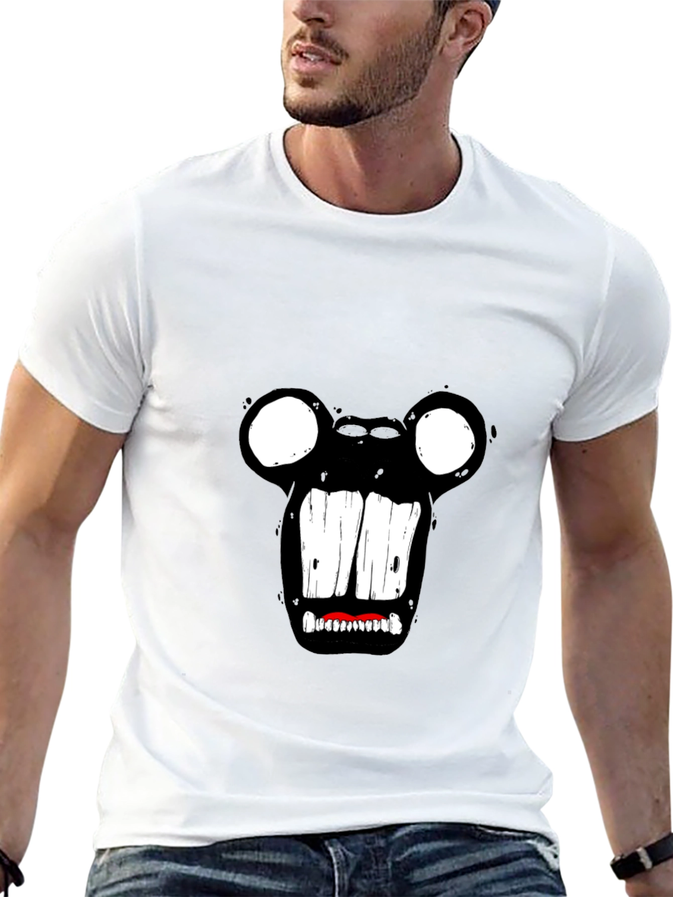 Monster Face Graphic Tee - Black Cotton T-Shirt