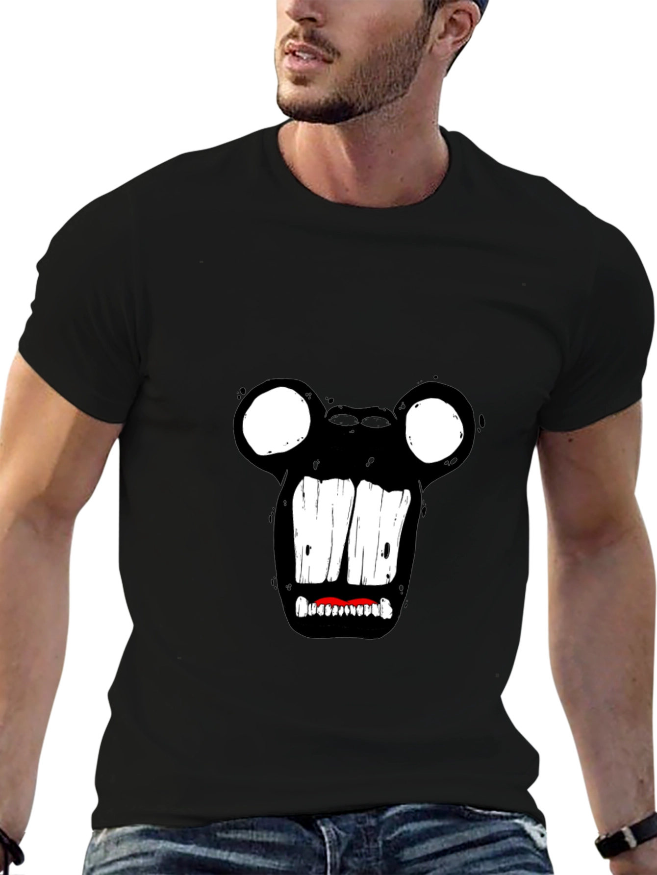 Monster Face Graphic Tee - Black Cotton T-Shirt