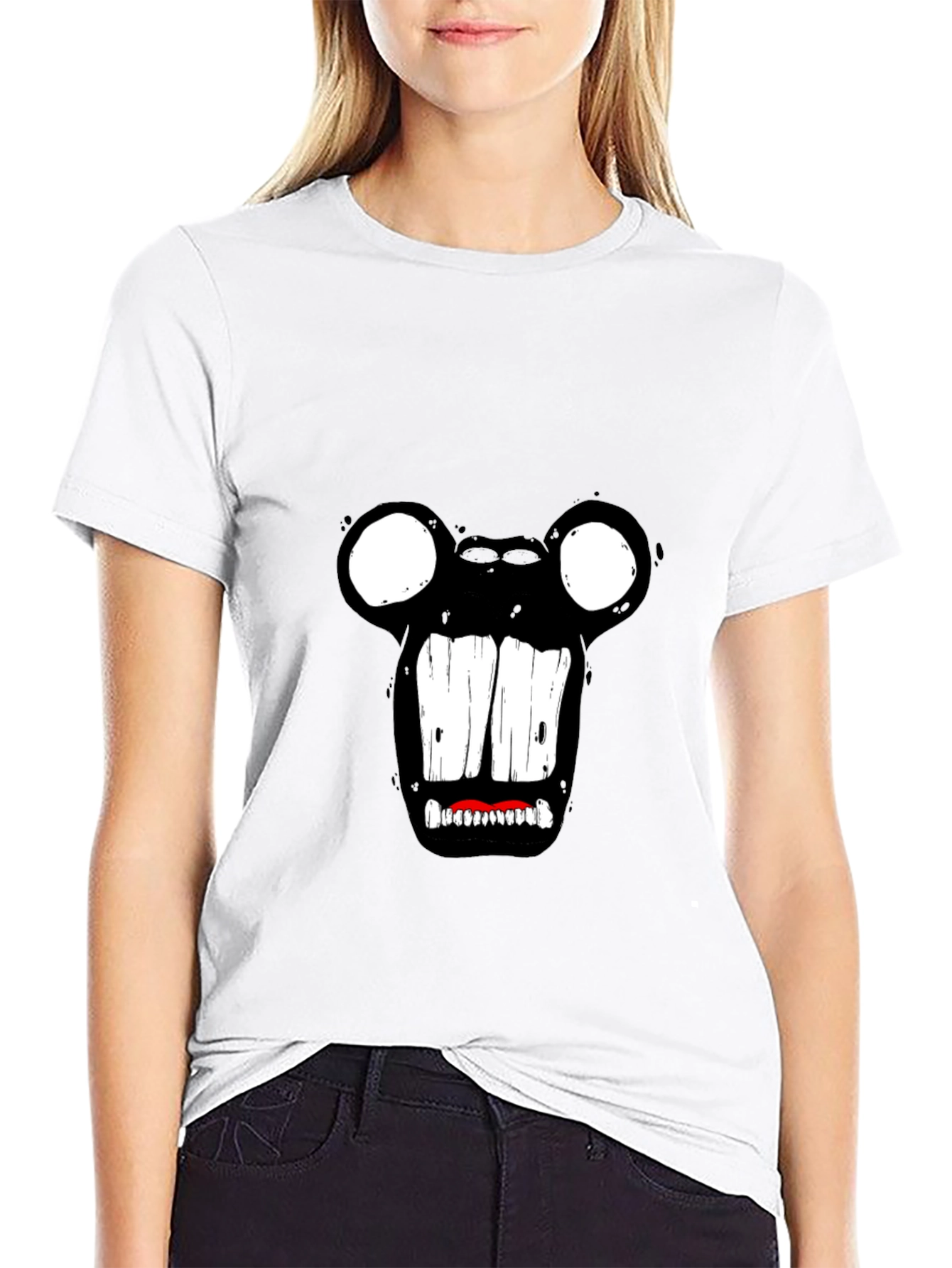 Monster Face Graphic Tee - Black Cotton T-Shirt