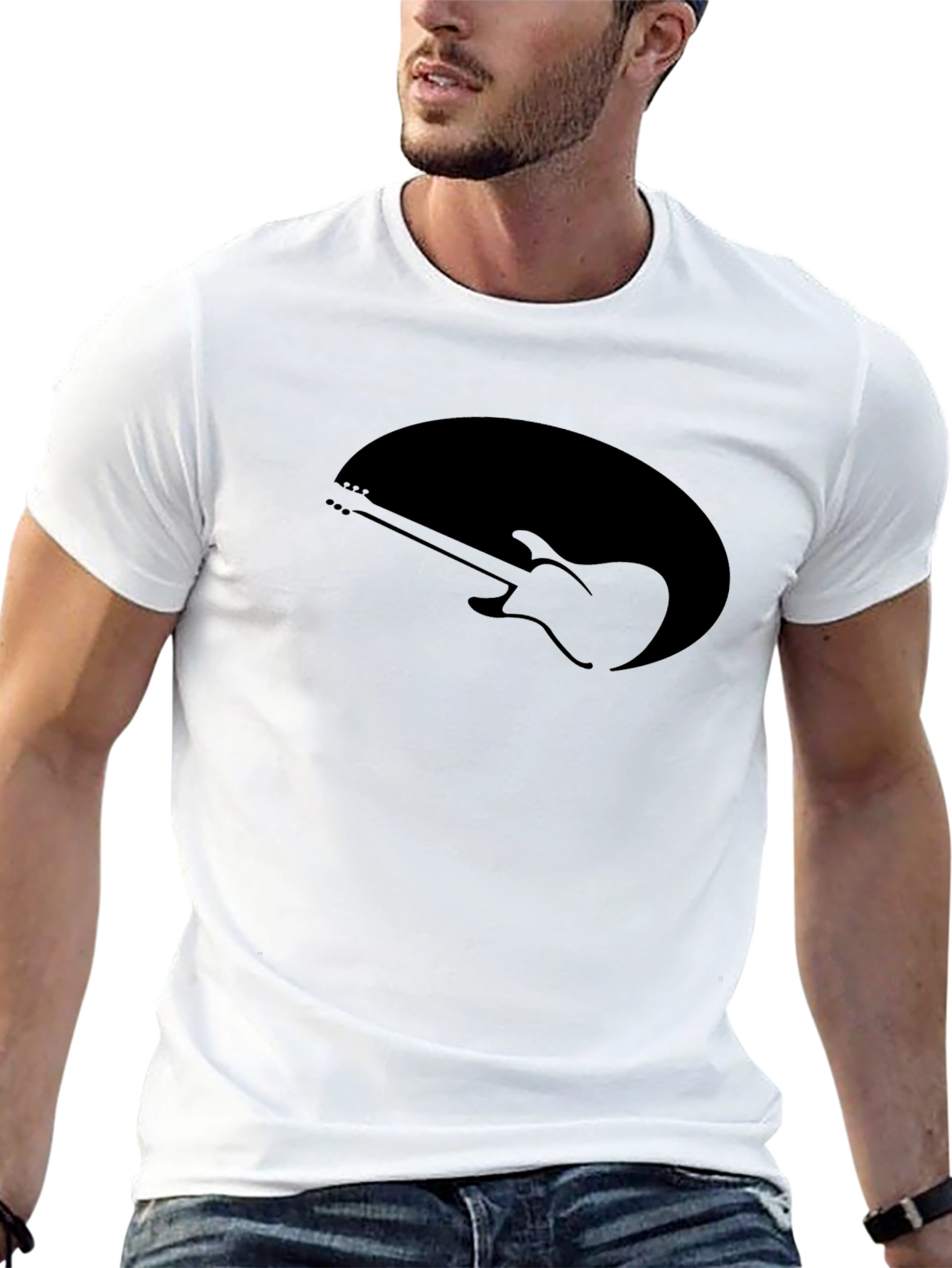 Black Guitar Graphic Tee - Music Lovers T-Shirt