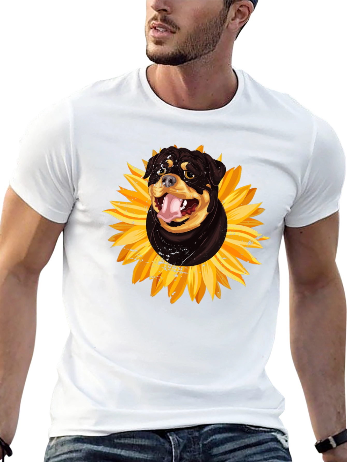 Rottweiler Sunflower Graphic Tee - Black