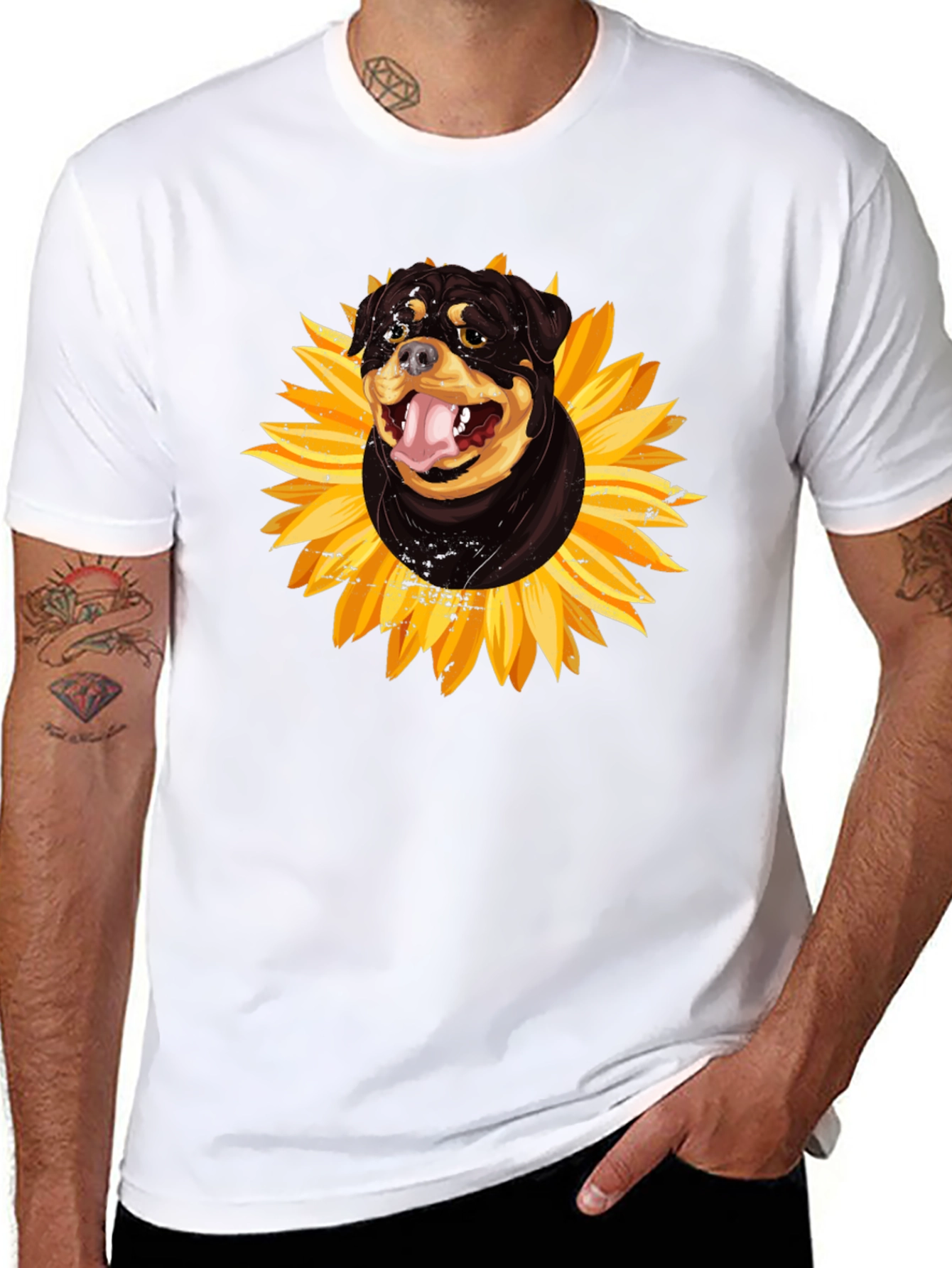Rottweiler Sunflower Graphic Tee - Black
