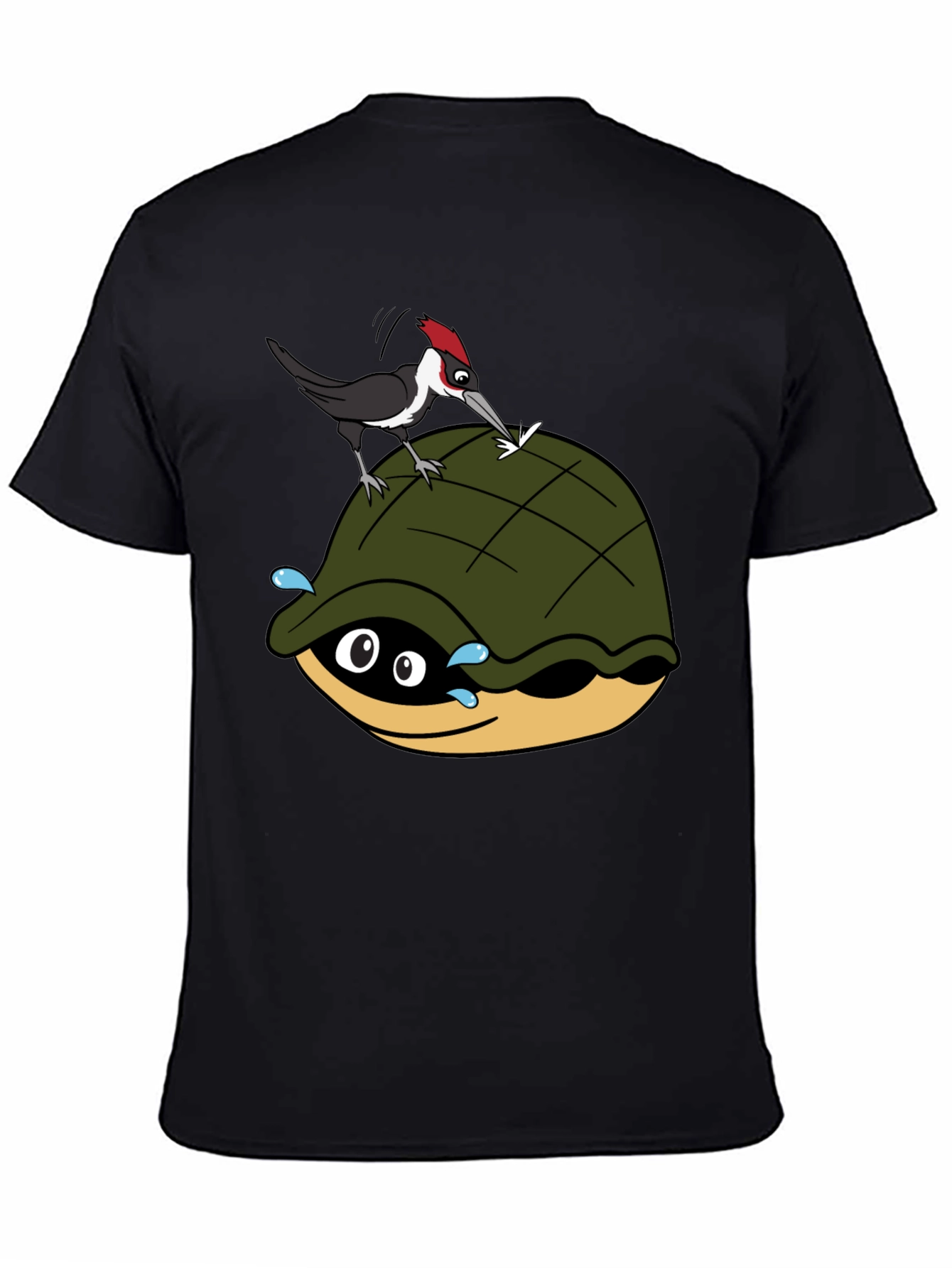 Cartoon Turtle and Woodpecker Graphic Tee