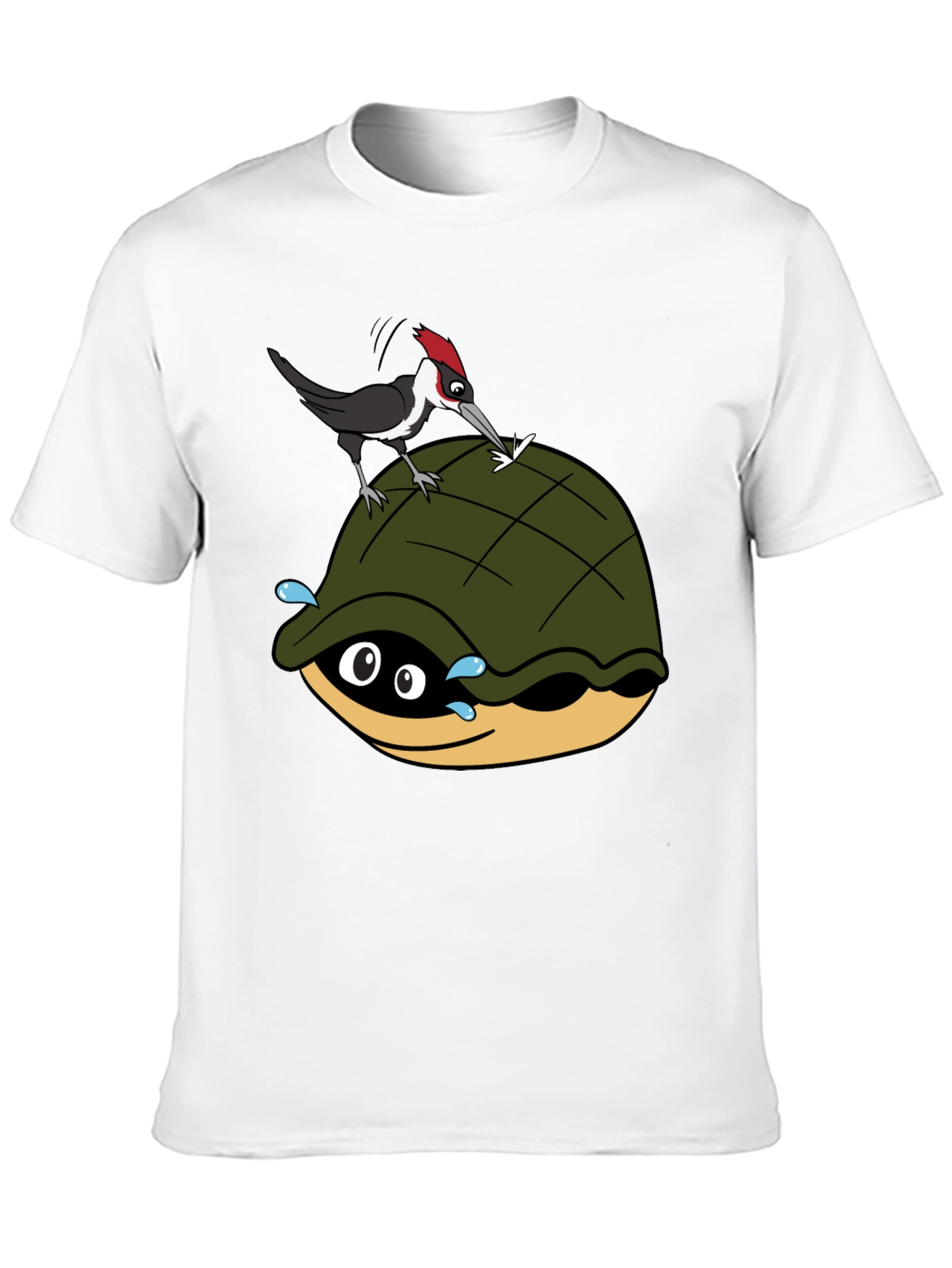Cartoon Turtle and Woodpecker Graphic Tee
